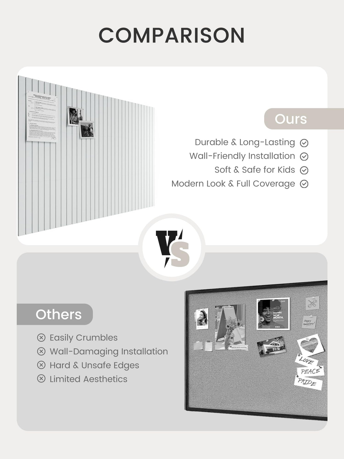 Bumusty Large Cork Board Alternative-48 x 36" Felt Bulletin Board Tiles, with 30 Pushpins, 70 Adhesive Tabs, Fine-Stripe 12-Pack, Cork Boards for Office Push Pin Board Felt Board-Cold White