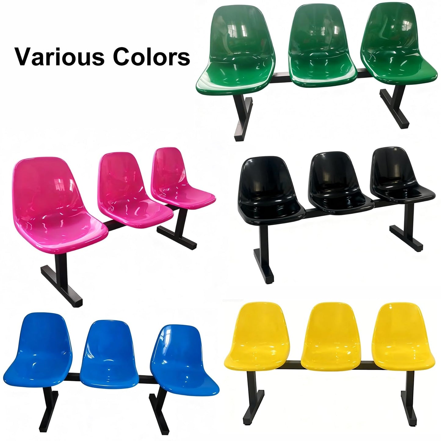 DLYZAYE Yellow 3-Seat Waiting Room Chairs, Plastic Office Guest Chairs with Backrest for Clinics, Airports, Hospitals & Barber Shops - Durable Reception Furniture