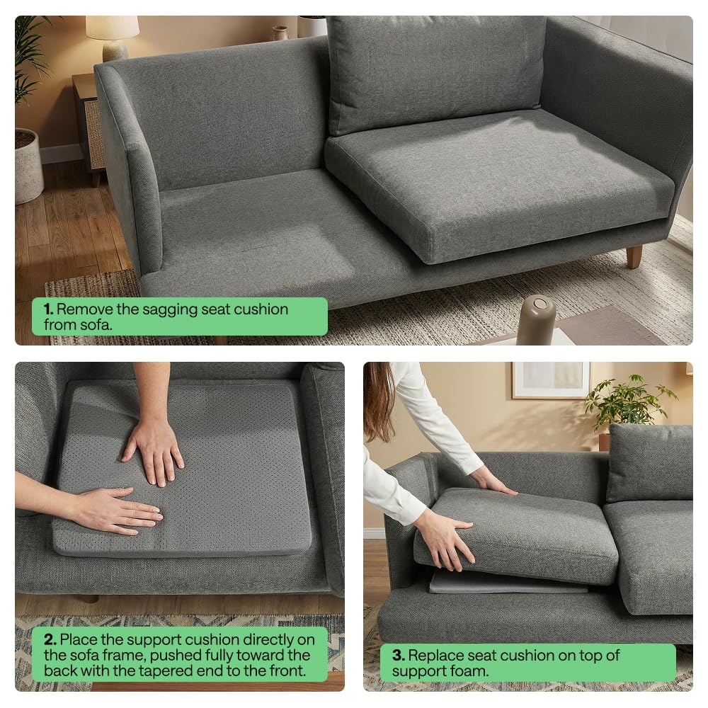 GORILLA GRIP Ergonomic High Density Couch Cushion Support Foam, Quick Rebound Sofa Lifters for Sagging Cushions, Stays in Place with Grip Dots, Replacement Stuffing, 20x19x1.75 Inches, 1 Pack, Gray