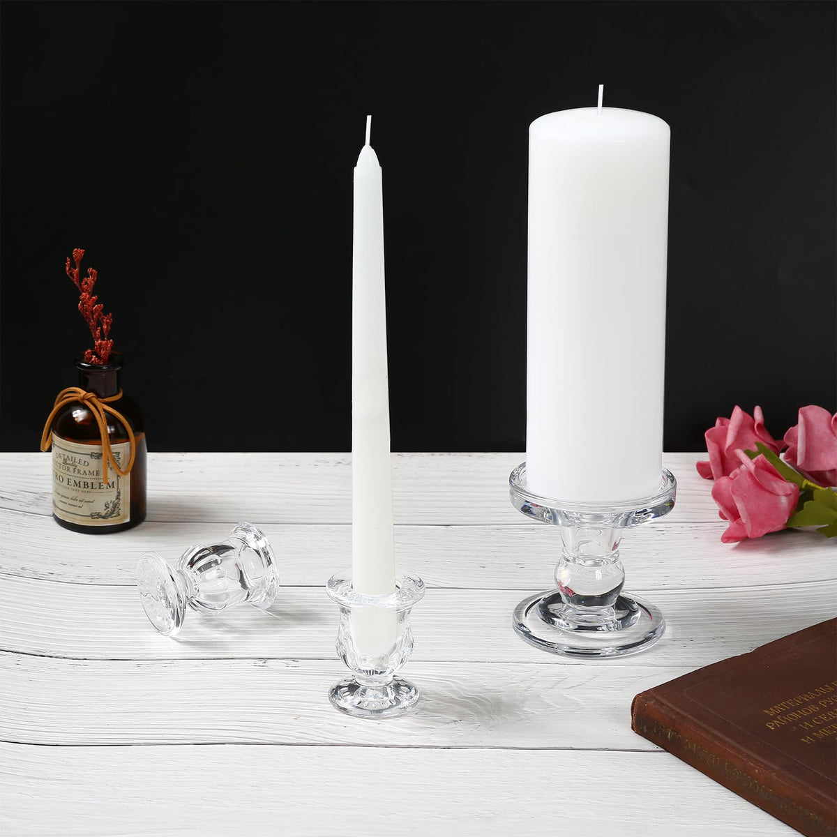 Unity Candle Holder - Glass Candle Holder for Pillar Candle and Taper Candle, Clear Unity Candle Holder Set of 3, Decorative Candlestick Holder Glass Candle Stand for Wedding Table Centerpiece Dinning