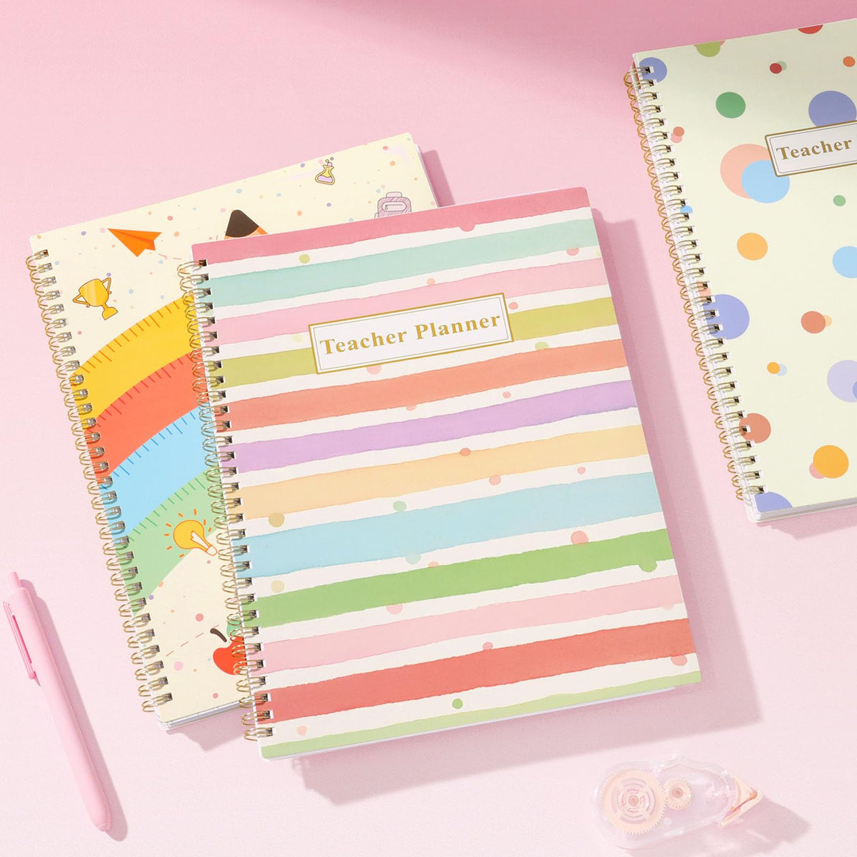 SUNEE Teacher Planner 2026-2027 Academic Year, 7 Periods Lesson Plan Book Jul 2026 - Jun 2027, 8.5"x11"Daily Weekly Monthly Organizers Horizontal Layout with Calendars, Bookmark, Tabs, Rainbow Stripes
