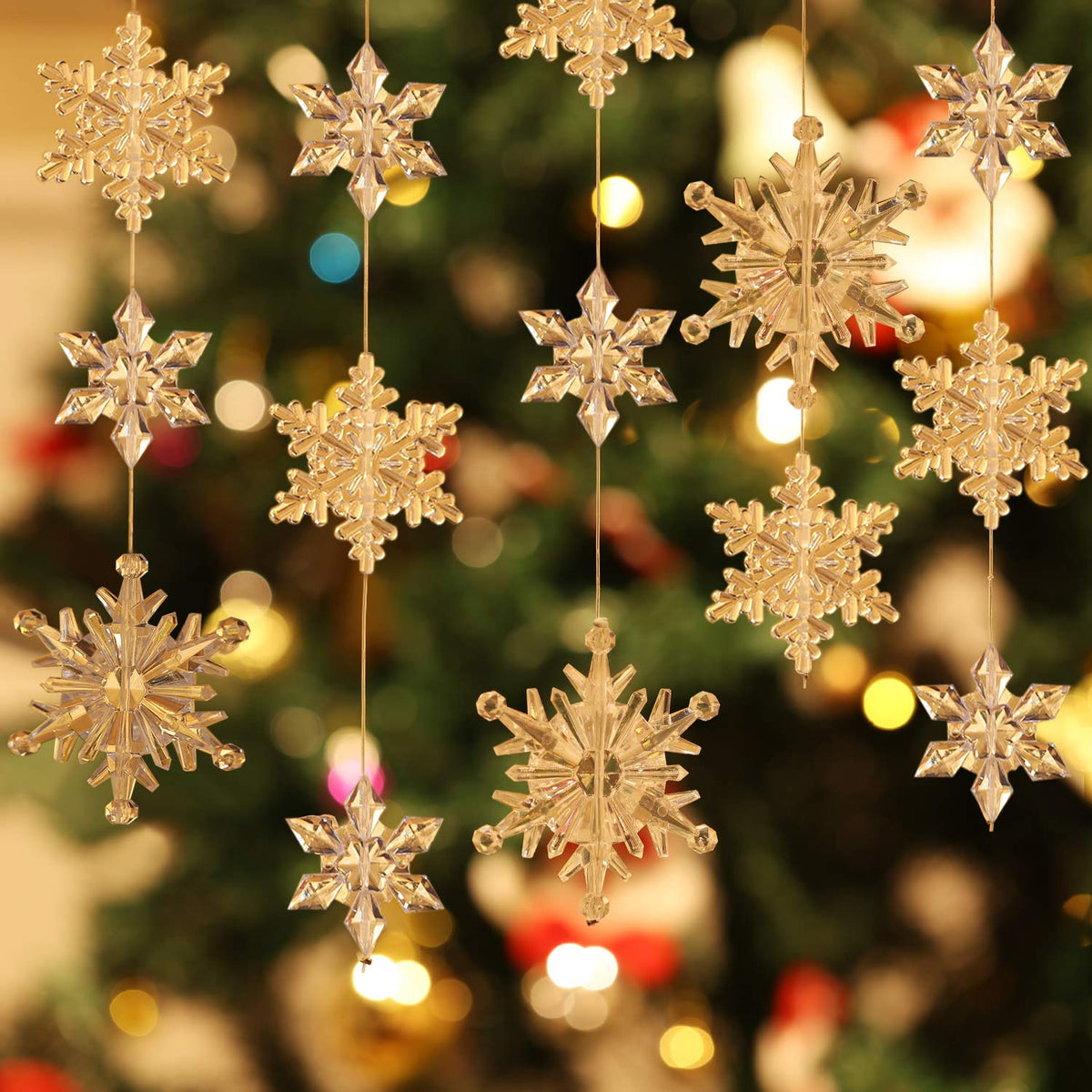 Boao 70 Pcs Crystal Snowflake Hanging Ornaments Clear Acrylic Christmas Tree Ornaments with Drop Pendants for Winter Snow Xmas Holiday Iced Party Decorations(Transparent)