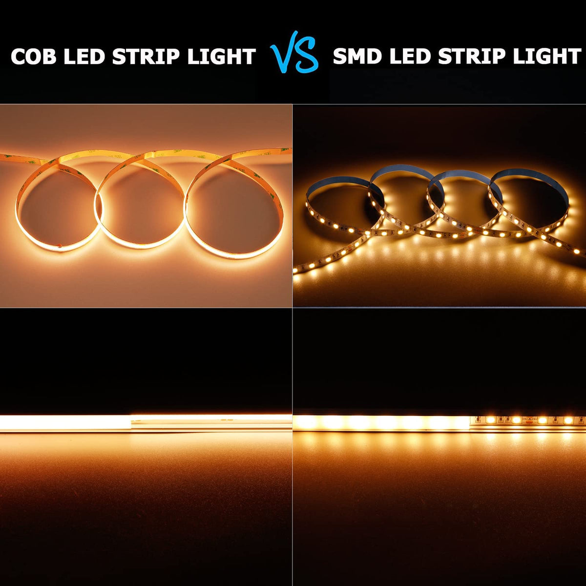 GOMING DC 12V COB LED Strip Light Warm White 3000K IP65 Waterproof 16.4ft(5M) 1560LEDs CRI 93+ Uniform Glow Flexible LED Tape Lights for DIY Bedroom Kitchen Home Decor(No Power Supply)