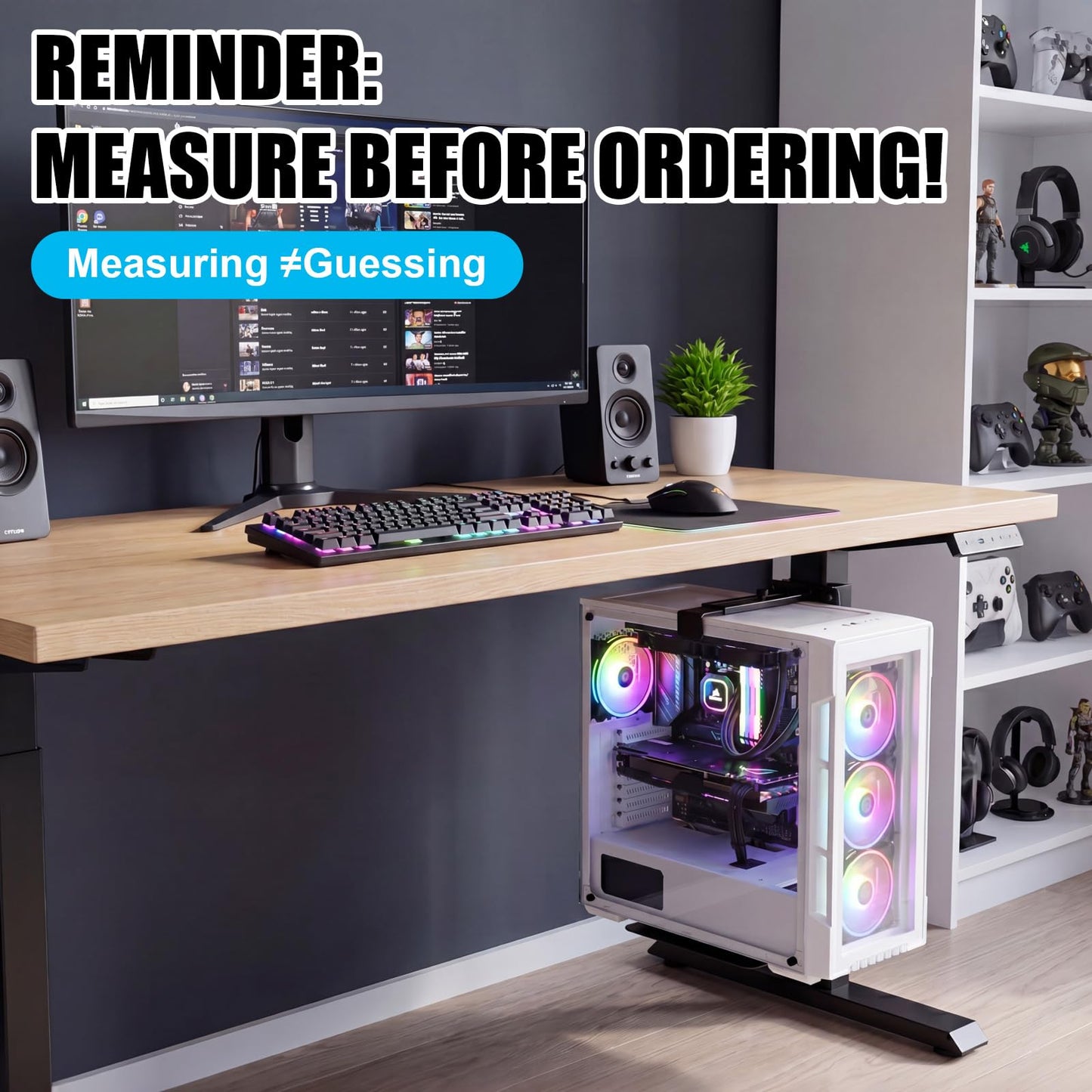 Otoolling Under Desk PC Mount Universal Clamp-on PC Under Desk Mount No Drilling Computer Tower Stand CPU Holder with Non-Slip Pads Suitable for 80mm x 50mm Table Legs, Up to 40lbs