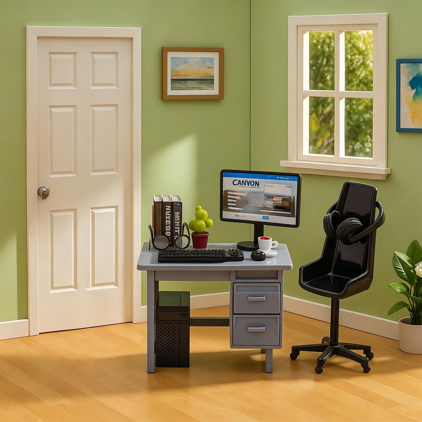 1:12 Scale Doll House Mini Computer Office Desk Furniture Accessories Set