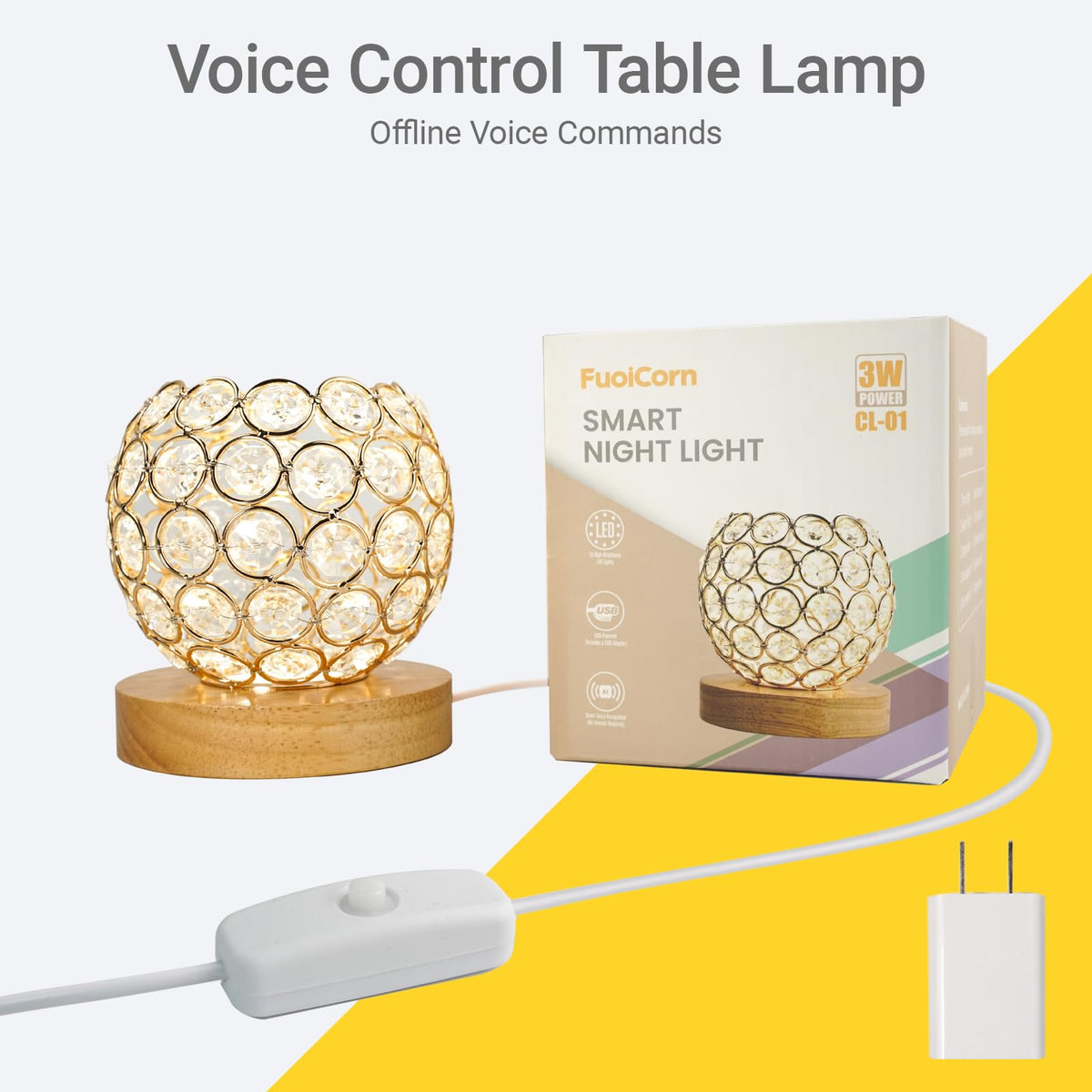 FuoiCorn Crystal Mood Table Lamp, Small Decorative Sphere Light with Voice Control - 3 Lighting Modes Ambient Lighting for Tiny Bedroom & Living Room Decor, Aesthetic Gifts for Teen Girls