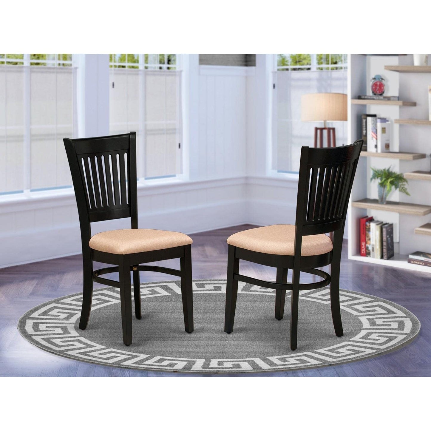 East West Furniture VAC-BLK-C Vancouver Dining Chairs - Linen Fabric Upholstered Wood Chairs, Set of 2, Black