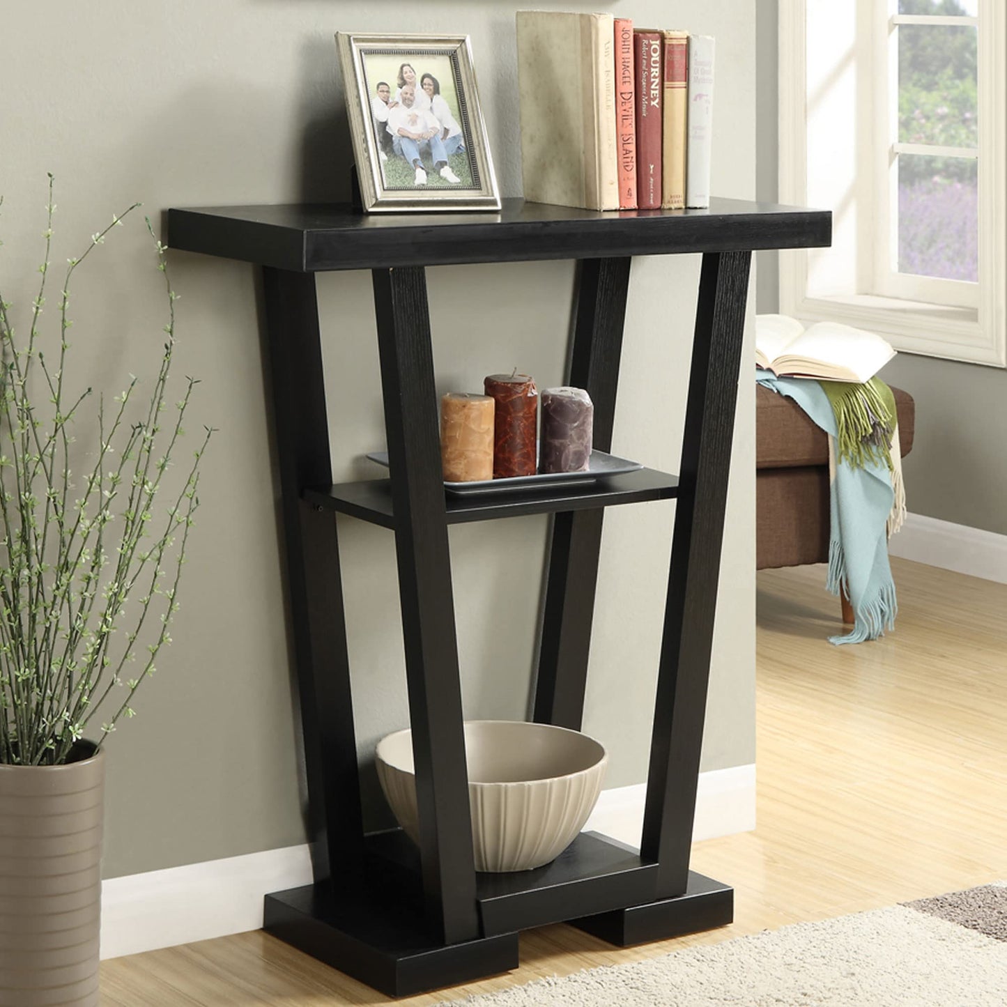 Convenience Concepts Newport V Console Table 31.5" - Modern Sofa Table with Storage Shelves, Narrow Entryway Hall Table for Living Room, Display Accent Table, Black