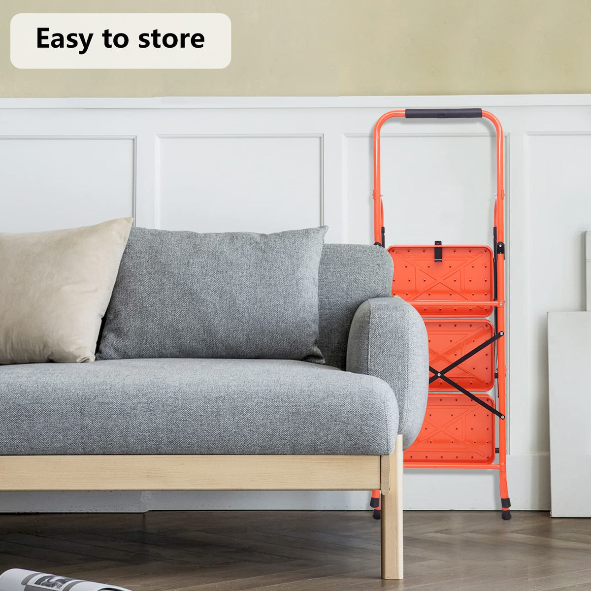 LUISLADDERS 3 Step Ladder Safety Tool Ladder Folding Anti-Slip Step Stool Ladder Padded Side Handrails with Large Area Pedals for Kitchen Home and Office 330lbs (3 Step)