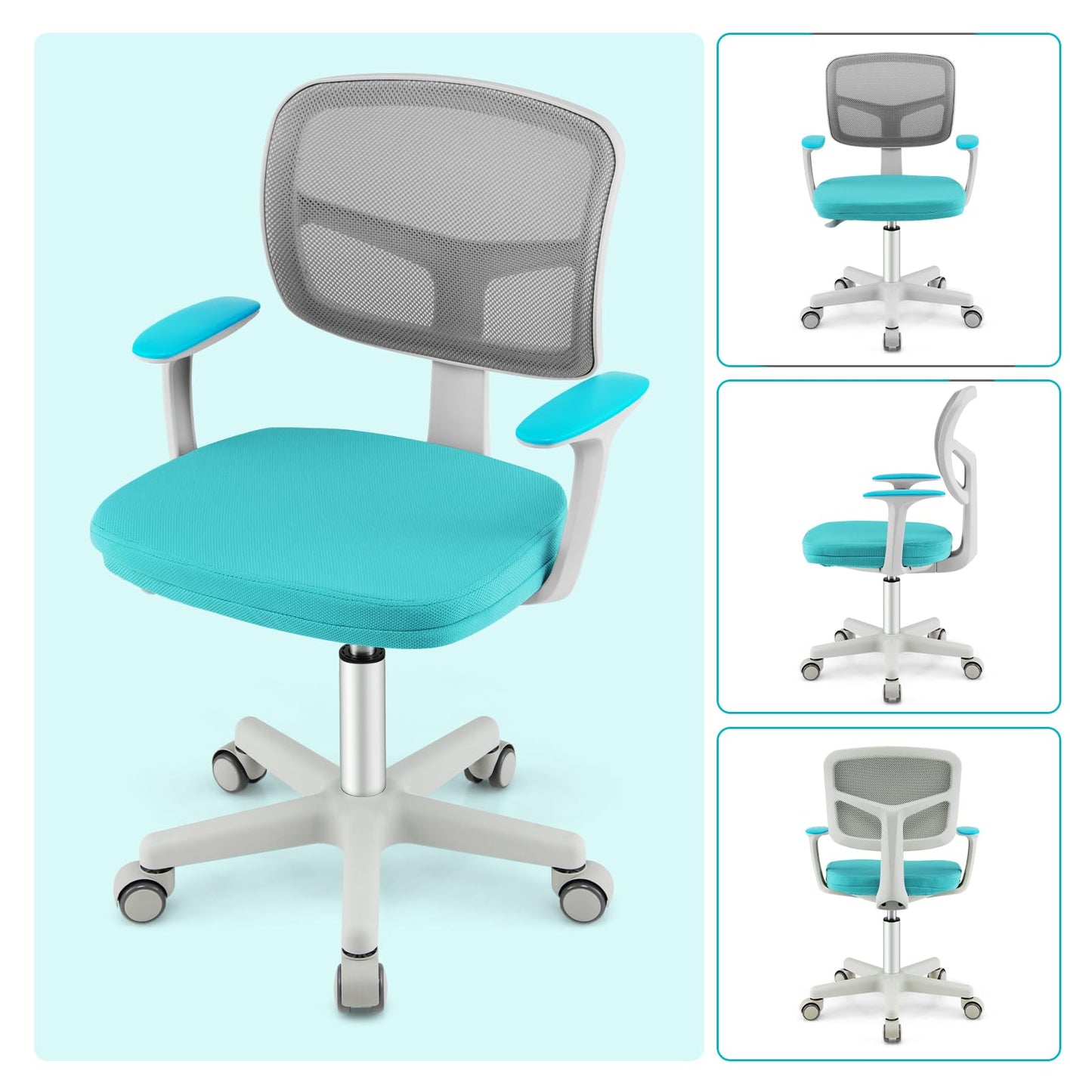 Costzon Kids Desk Chair, Adjustable Children Study Computer Chair with Arms & Wheels, Student Swivel Rolling Task Chair, Ergonomic Kids Office Chair for Boys Girls Age 4-12, Home Bedroom School, Green