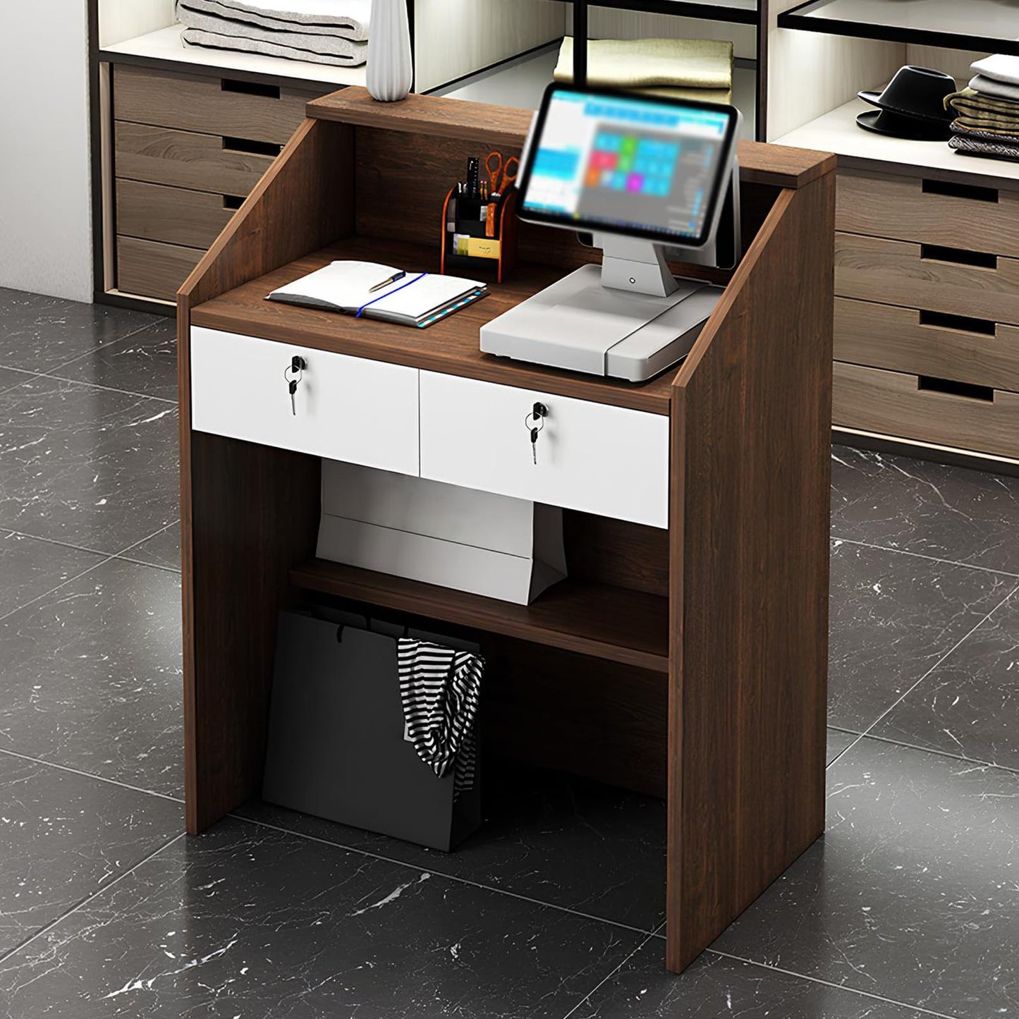 Checkout Counter, Modern Reception Desk with Counter, Front Desk Reception Counter, for Office Salon Spas Lobby, 3 Colors