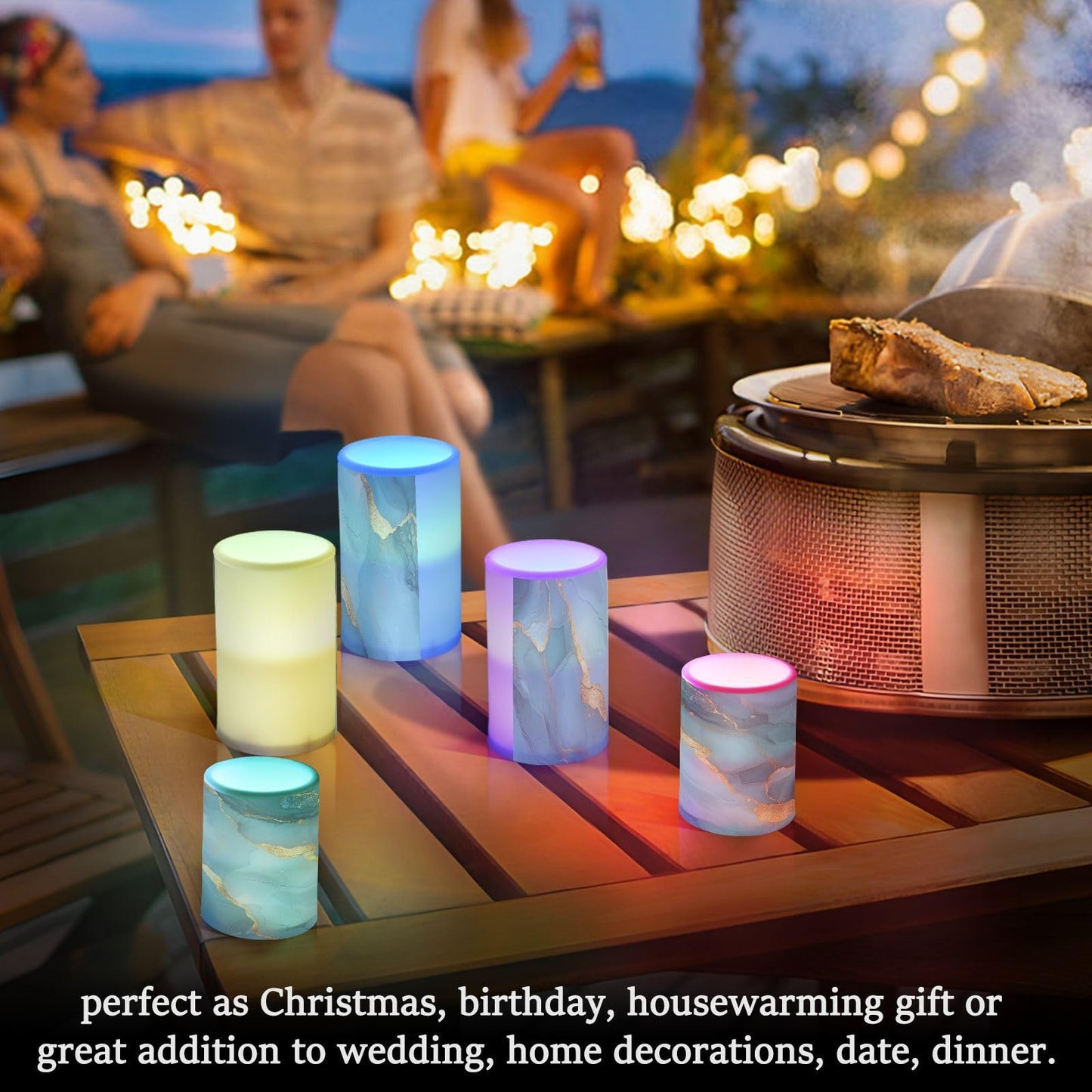 Zathe Flameless Candles Remote Led Candles for Home Decor Marble Grey Turquoise