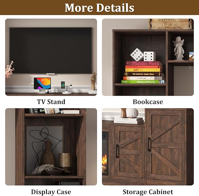 103" Fireplace TV Stand with 40" Electric Fireplace, Farmhouse TV Stand with