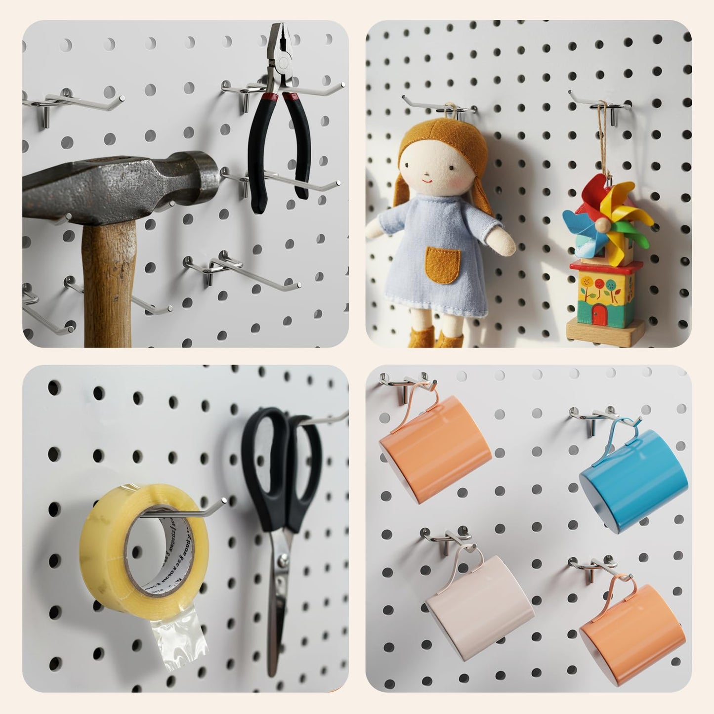 JEAWIWI 120 Pack 4 Inch Metal Pegboard Hooks, Fit 1/4 in and 1/8 in Peg Board Organizer Accessories, for Hanging Storage, Garages, Tool Sheds, Basements