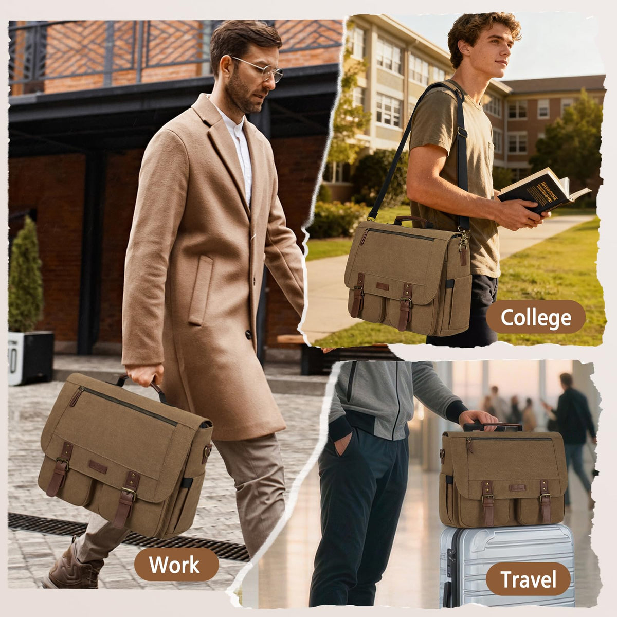 RAINSMORE Messenger Bag for Men, 15.6-17.3 inch Laptop Bag for Work College