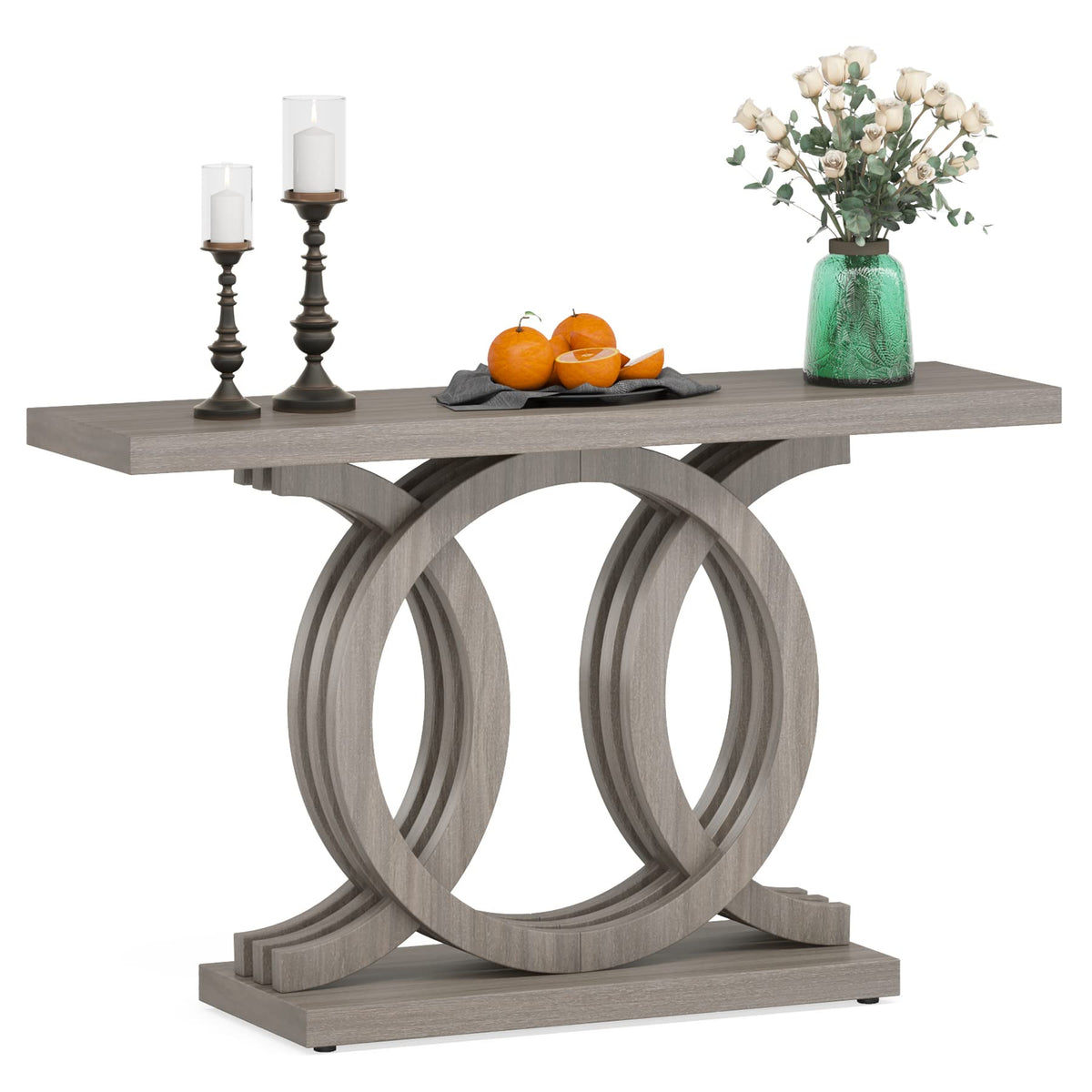 Tribesigns 55 inches Console Table with Geometric Base, Farmhouse Hallway Table, Wooden Entryway Sofa Table, Unique Long Accent Table for Decoration and Organization (Grey)