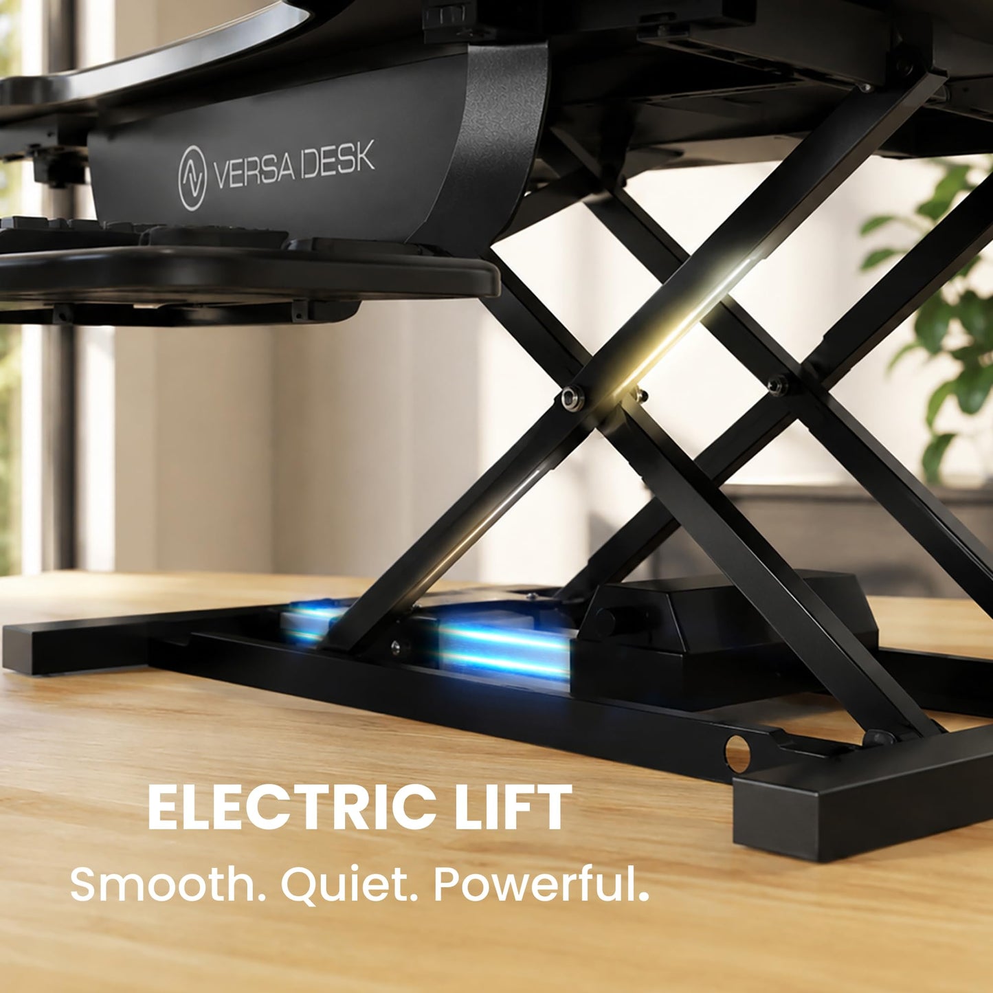 VERSADESK PowerPro 40 Inch Electric Standing Desk Converter – Push-Button Height Adjustable Sit to Stand Desk Riser for Triple Monitors & Laptop – Motorized Desktop Workstation with Wide Keyboard Tray