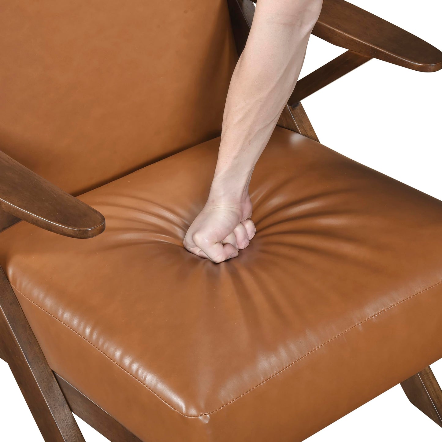 Lexicon Mid Century Modern Accent Chair, Faux Leather Upholstered Lounge Seat, Brown Finish Solid Wood Framed Comfy Side Chair for Living Room/Bedroom/Office/Waiting Area, Brown