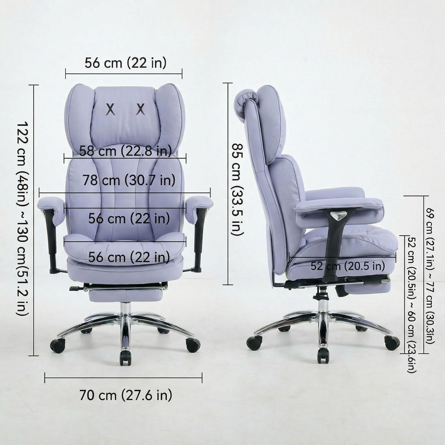 Efomao Big & Tall Executive Office Chair with Footrest - 400lbs Heavy Duty High Back PU Leather Desk Chair, Modern Ergonomic Reclining Computer Chair, Purple