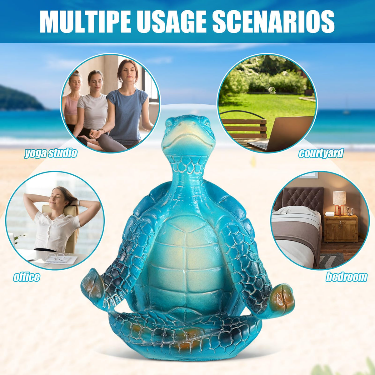 Briwooody 4 Pcs Sea Turtle Meditation Yoga Decor Office Beach Zen Room Decor Sea Turtles Yoga Figurines Coastal Ocean Beachy Bathroom Turtle Gifts for Women Yogis Home Office Decorations(Classic)