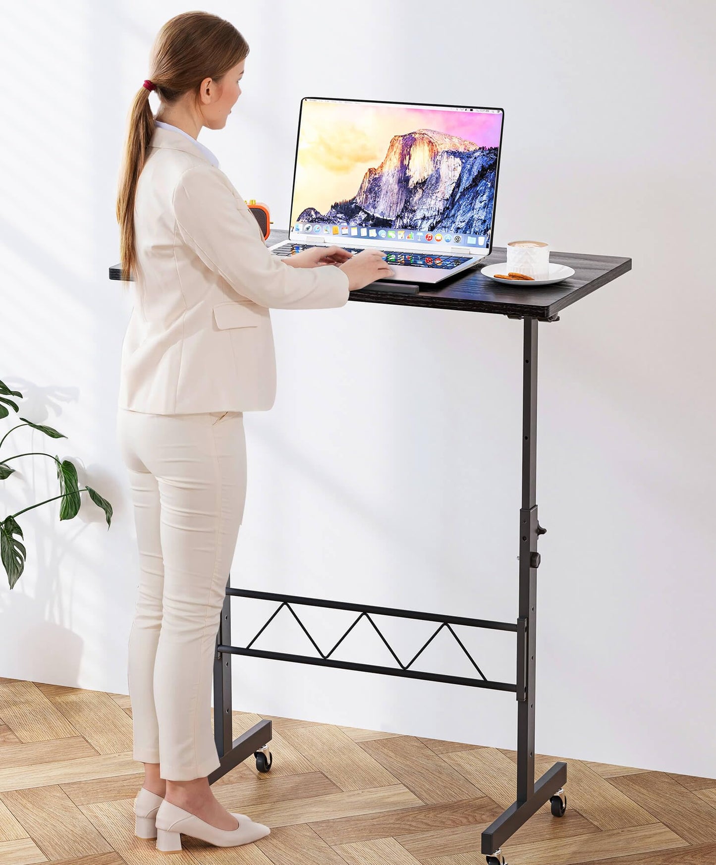COMHOMA Standing Desk Adjustable Height & Tiltable Tabletop, Portable Stand Up Desk for Laptop, Mobile Folding Desk for Home Office Work and Walking Pad Treadmill, Height 30.7"-46.4", Black