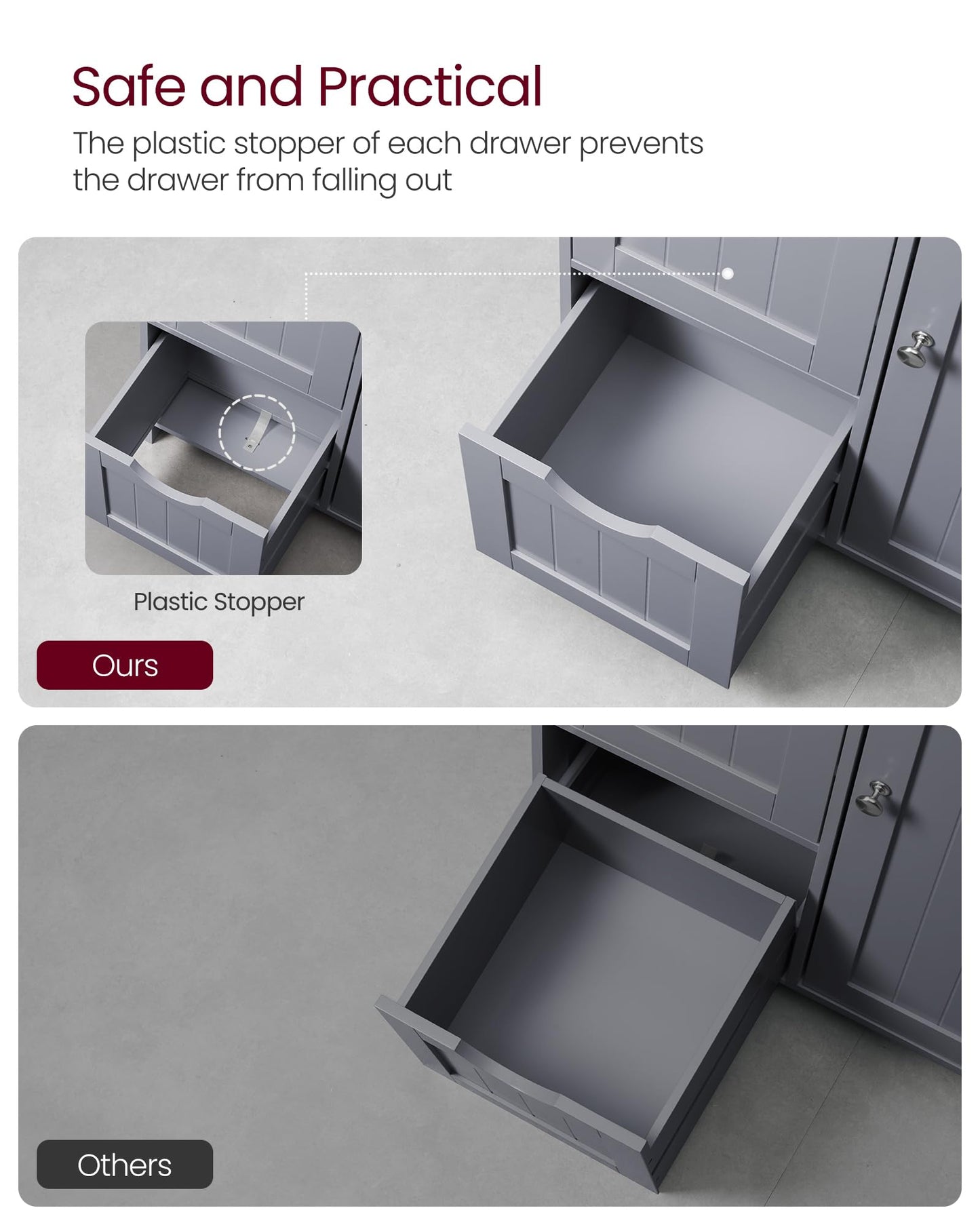 VASAGLE Floor Storage Cabinet, Freestanding Storage Unit with 3 Drawers, 1 Adjustable Shelf, for Bathroom Living Room Dining Kitchen, 11.8 x 23.6 x 31.5 Inches, Dove Gray UBBC049G02