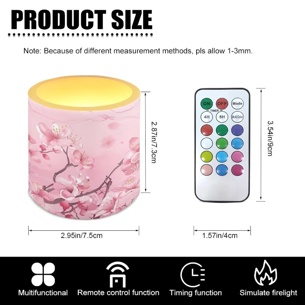 NETILGEN 3 inch Decorative Flameless LED Candles with Remote Control Timer Set of 4 Battery Operated Candles Pink Plum Blossom for Wedding Party Decor