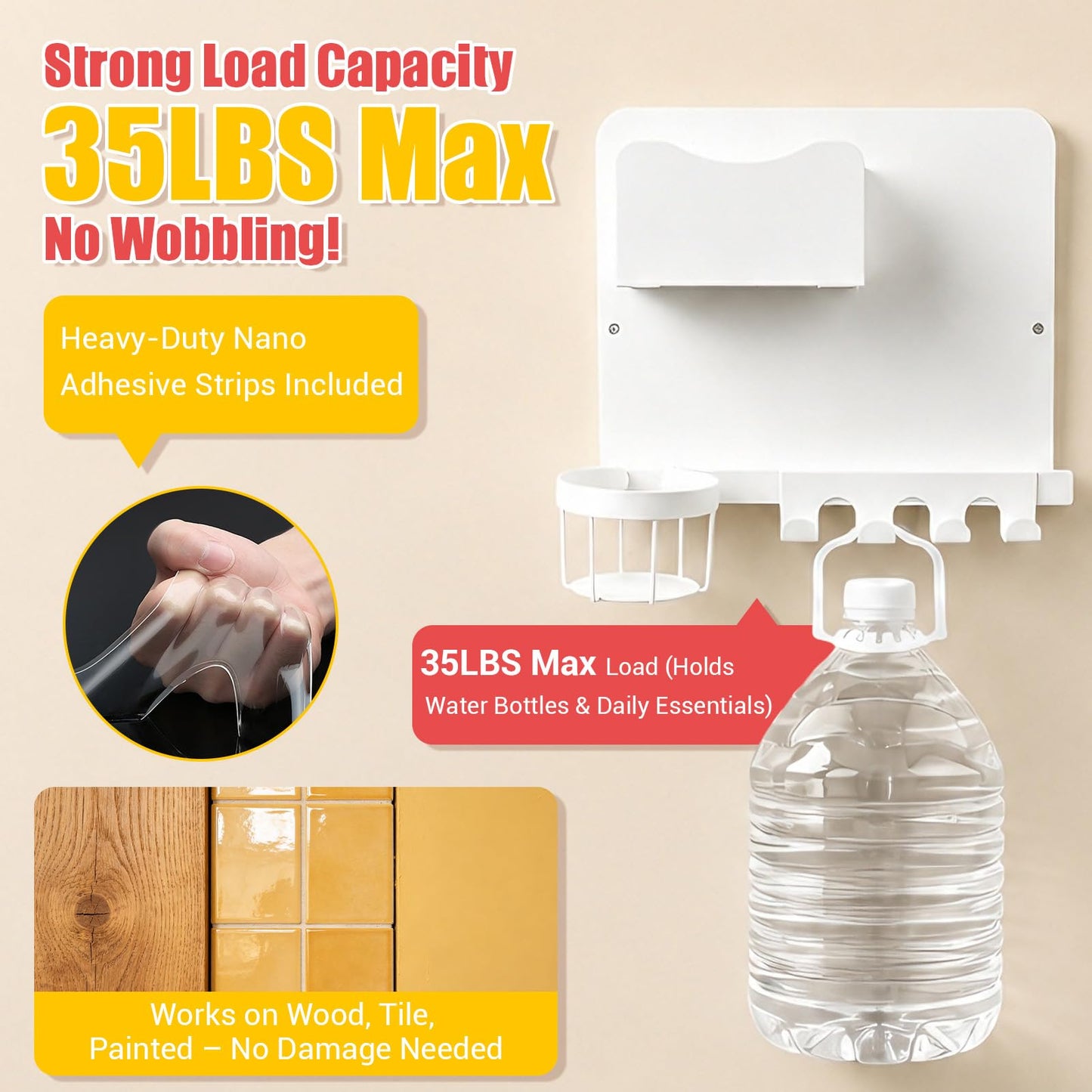 Metal Bedside Wall Shelf, No Drill Floating Bedside Shelf Wall Organizer