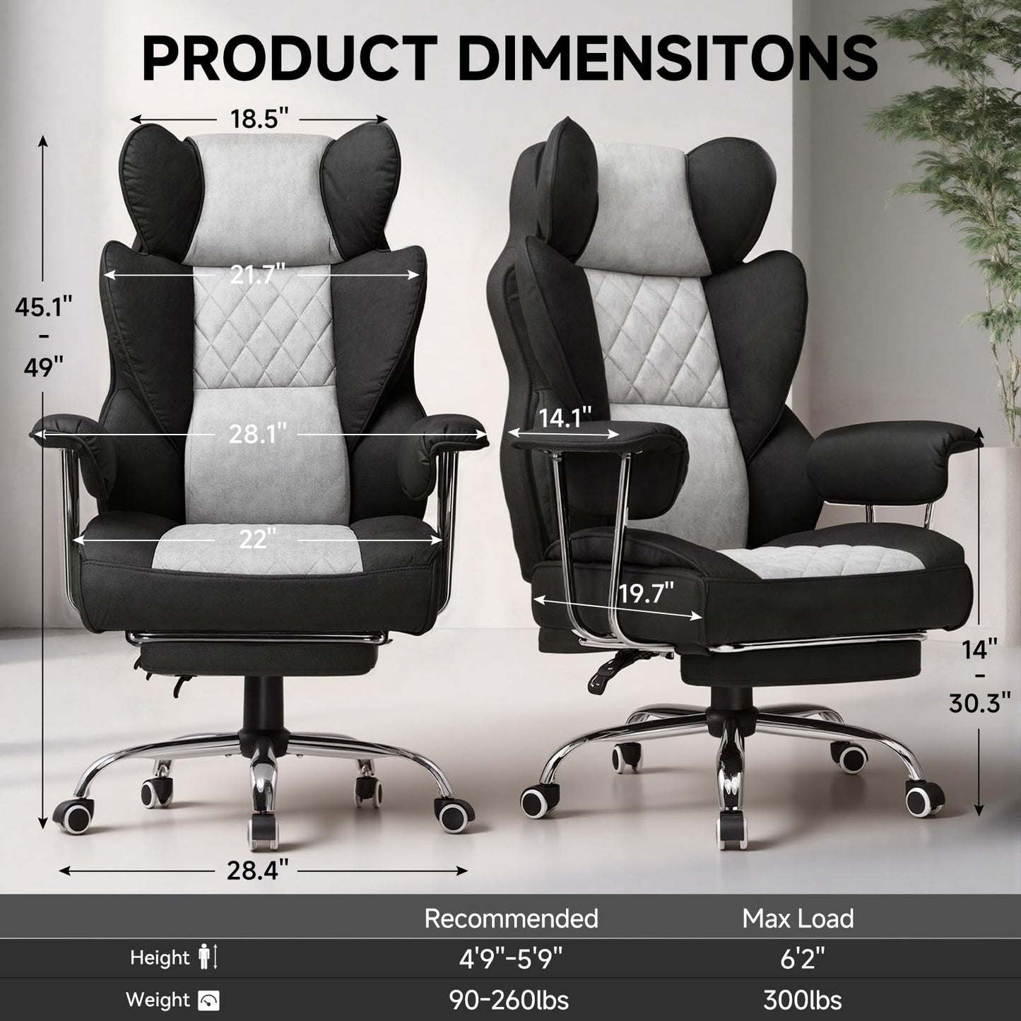 GTPLAYER Gaming Chair,Office Chair with Pocket Spring Lumbar Support, Ergonomic Comfortable Wide Office Desk Computer Chair with Outward Fixed Soft Armrests and Footrest (Fabric, Black & Gray)
