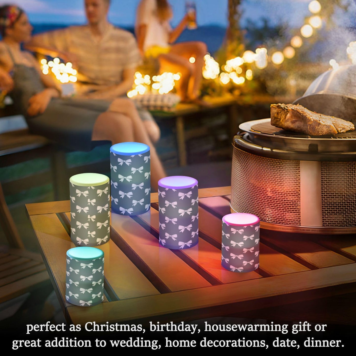 ALAZA Beautiful Pink Bows Black Flickering Flameless Candles Battery Operated with Remote Timer,Tea Light Candles LED Pillar Votive Candles Set of 2 for Outdoor Indoor Decorations262