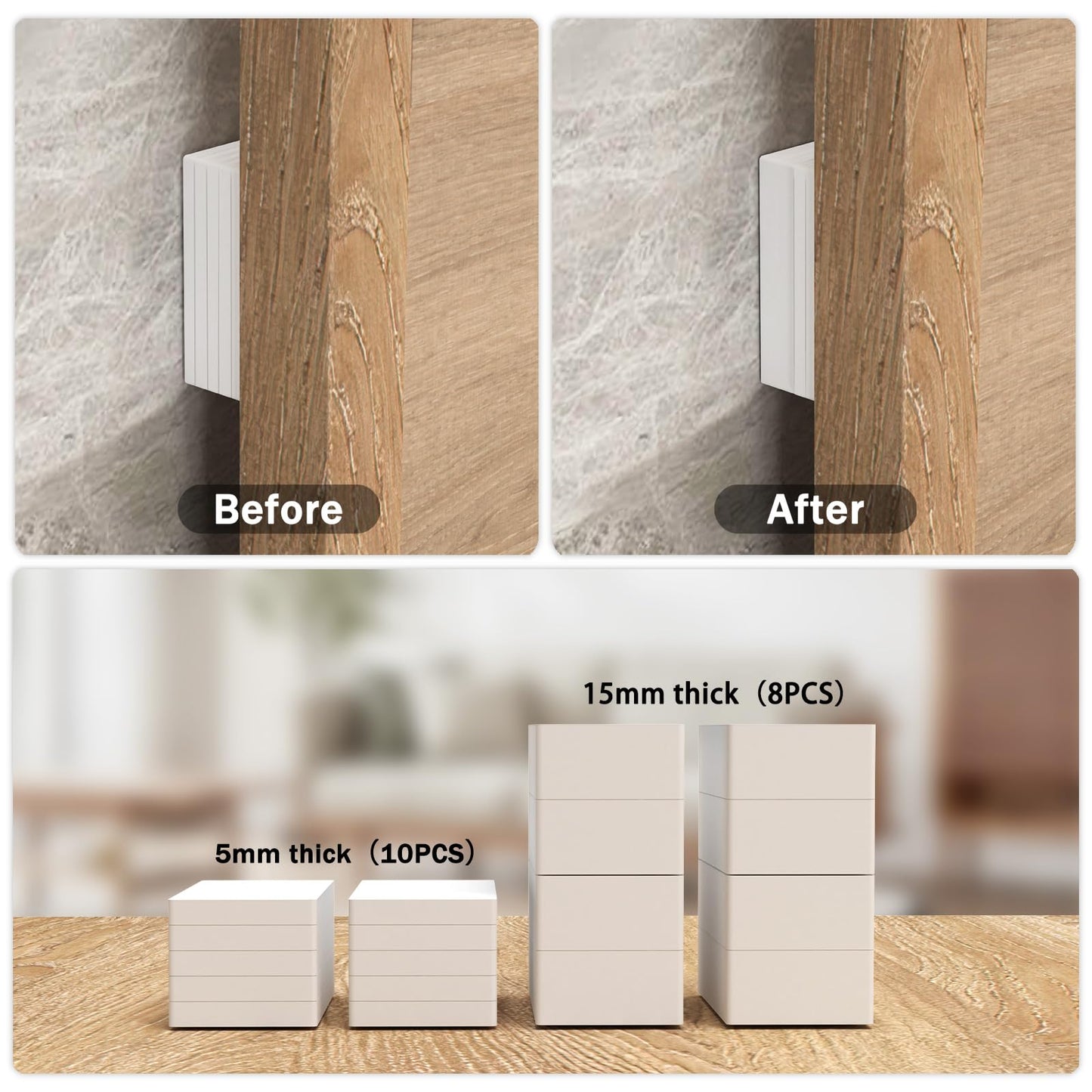 18 PCS Furniture Pads,8 PCS (15mm Thick)+10 PCS (5mm Thick) Wall Protector, Anti-Vibration Soundproof Pads for Bed Frame/Headboard Felt Furniture Protectors,EVA Foam Headboard Stoppers for Wall