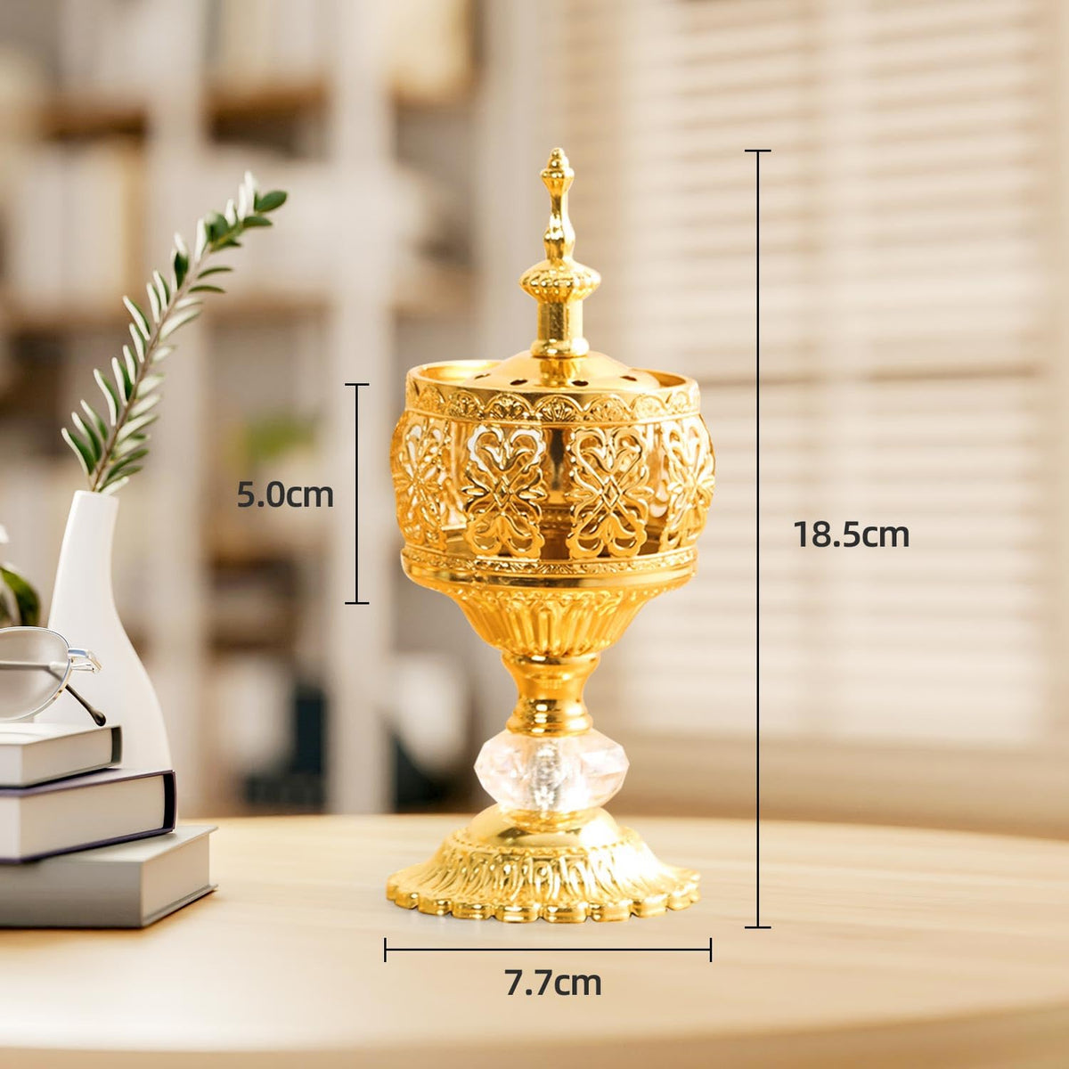 Xisakaca Gold Incense Burner Holder, Bakhoor Frankincense Charcoal Censer Resin Stand with Tongs, Ideal for Aromatherapy Yoga Spa, Home Christian Church Decor