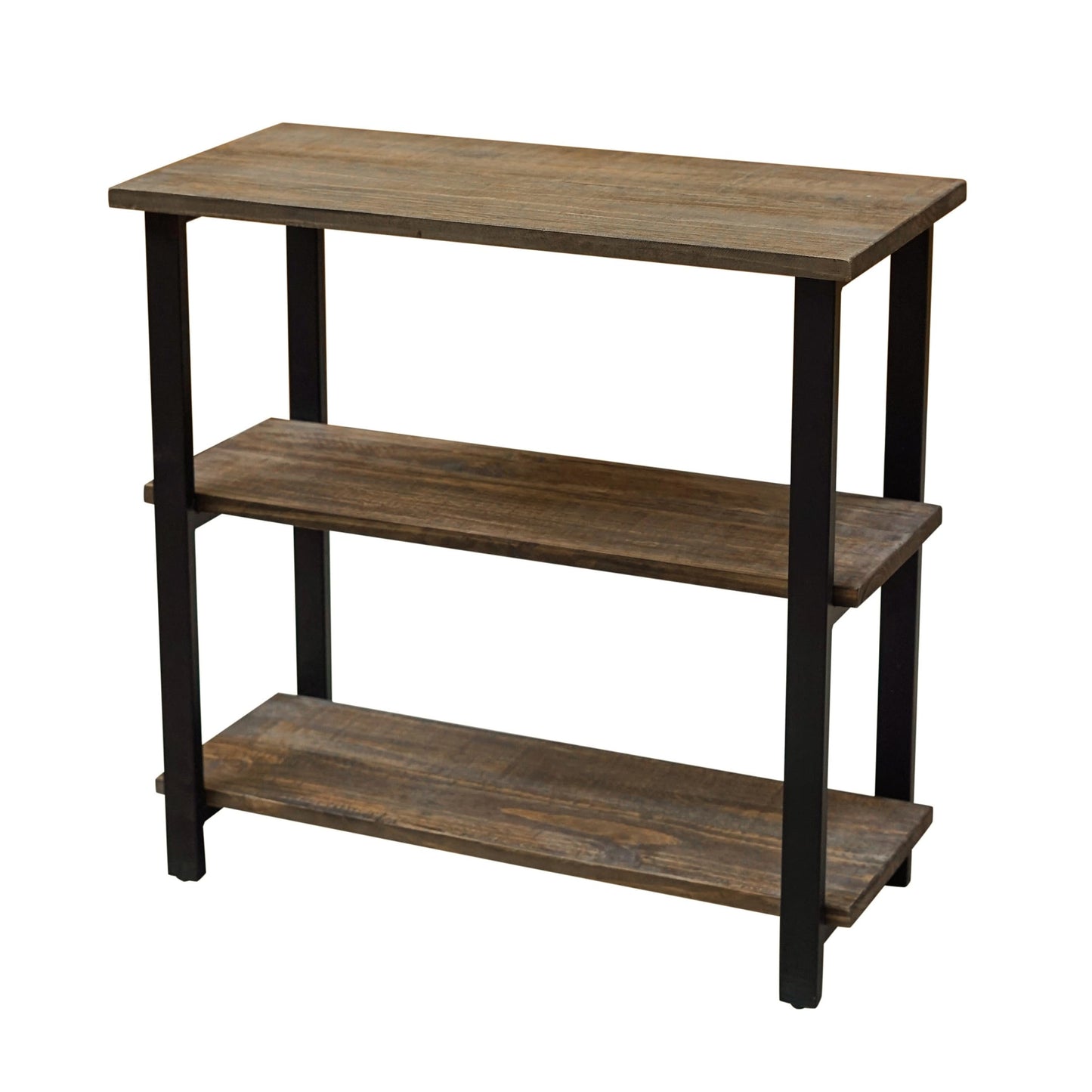 Alaterre Furniture Pomona Living Room 3-Tier Solid Wood Under-Window Bookshelf with Metal Frame – Rustic Industrial Modern Living Room Bookcase (Rustic Brown)