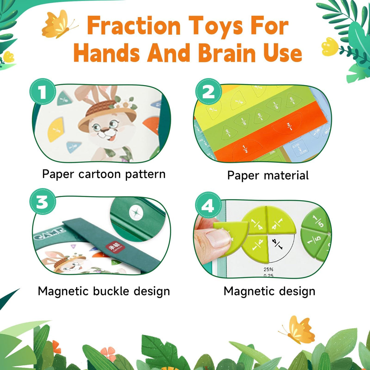 AMAMIA Montessori Magnetic Book Fraction Puzzle,Educational Math Fraction Manipulatives for Child,Magnetic Fraction Tiles for Elementary School,Magnetic Fraction CirclesToy for 4,5th Grade.