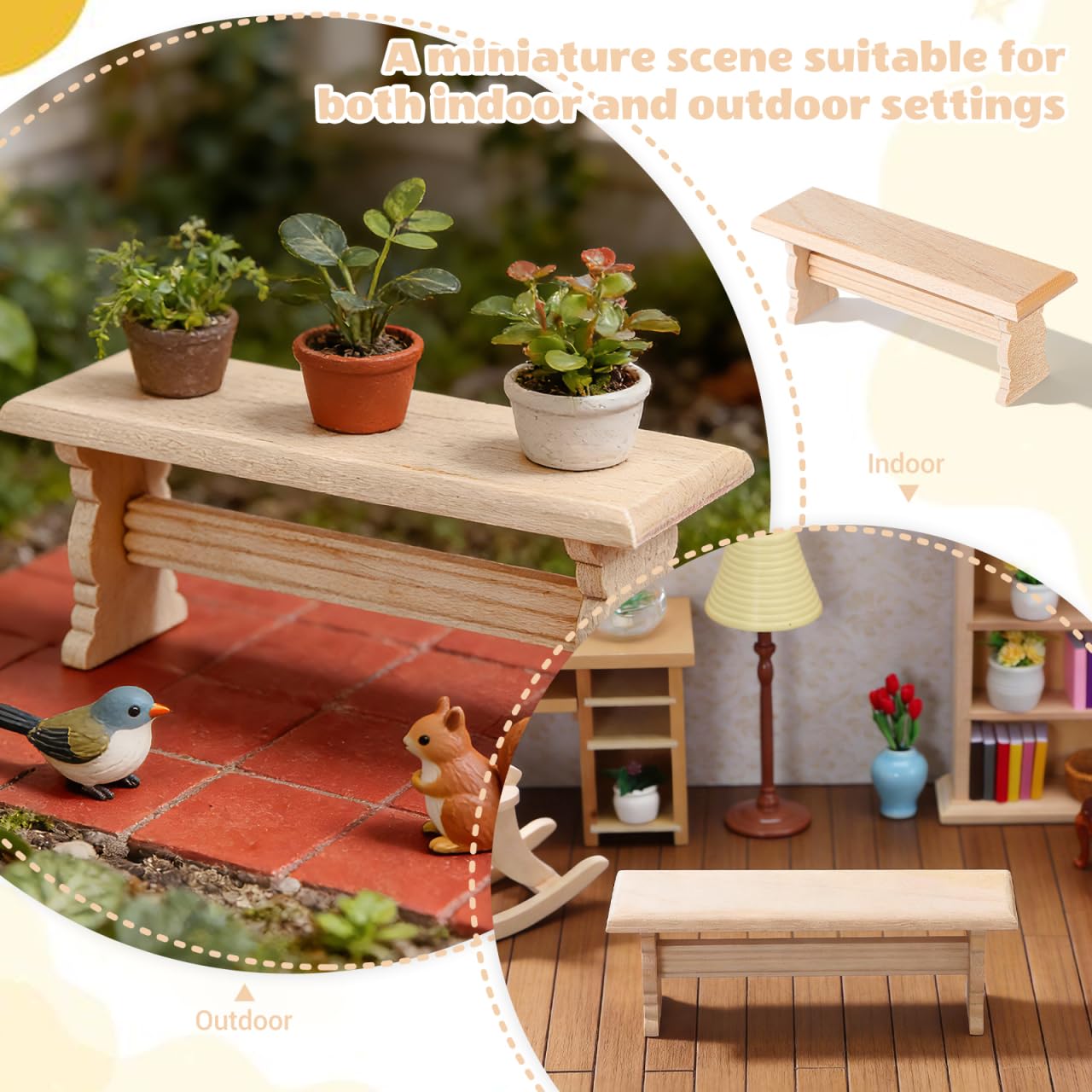 KESYOO Mini Wooden Bench Dollhouse Furniture Wooden Miniature Storage Bench for House Decor Accessory for Mini House and Landscape