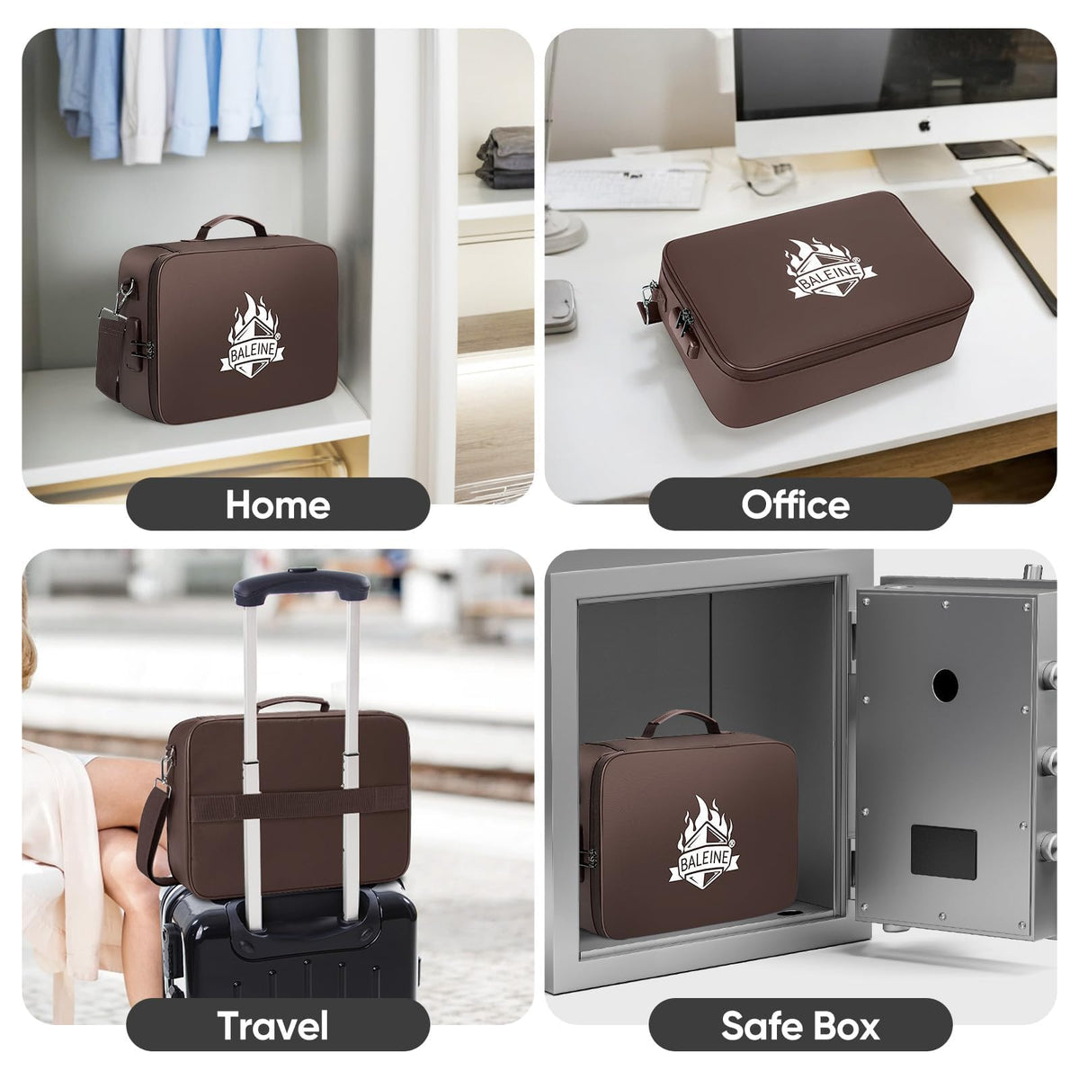 BALEINE Fireproof Document Box with Lock, Portable Fireproof Document Bag Waterproof Fire Proof File Boxes for Documents, File Organizer Box for Important Paperwork (Brown, 15''x11''x4'')