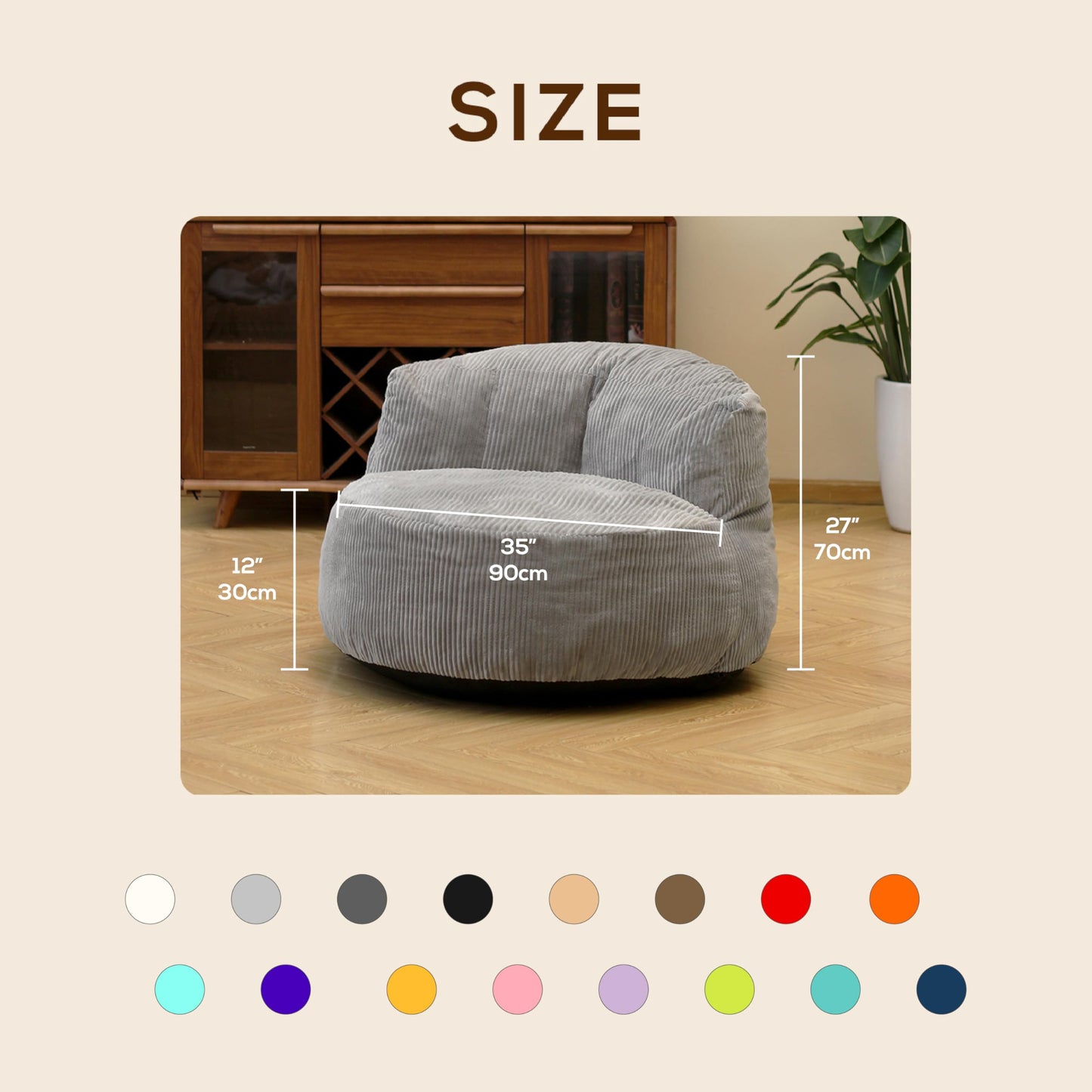 N&V Large Crescent Bean Bag Chair, Adult Size Bean Bag Sack, Foam Filling, Soft Premium Corduroy Bean Bag for Living Room Bedroom Dorm and Office (Brown Sugar)
