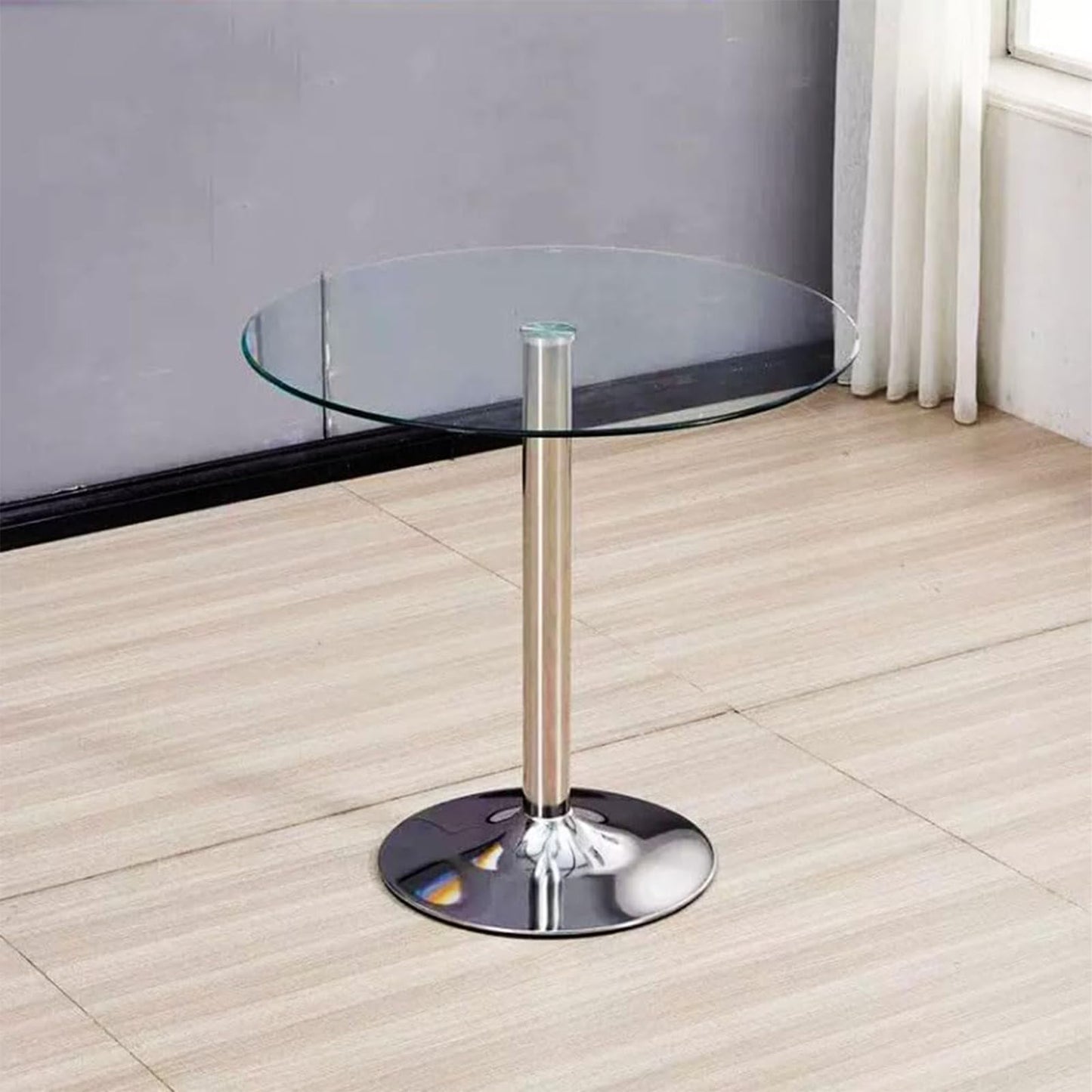 HYYTEIBL 23.4" Round Glass Dining Table, Modern Circular, Sturdy Base and Perfect for 2-4 Seat, Bistro Style for Dining Room, Living Room, Balcony, Cafe