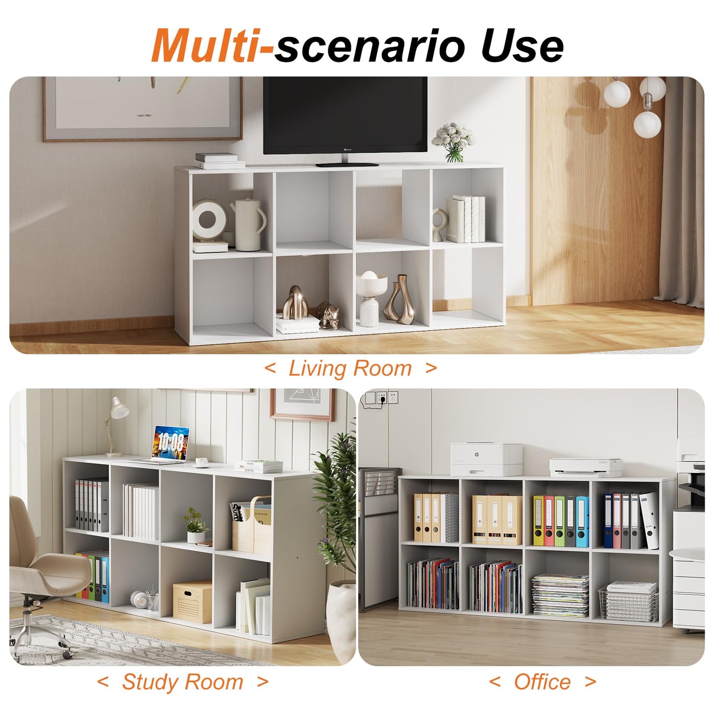 Sweetcrispy 8 Cube Storage Organizer - Open Cube Bookshelf with 4 Removable Back Panels, Display Storage Bookcase for Living Room, Bedroom, Entrance Hall, Home Office,47.7" Lx11.6 Wx24 H, White