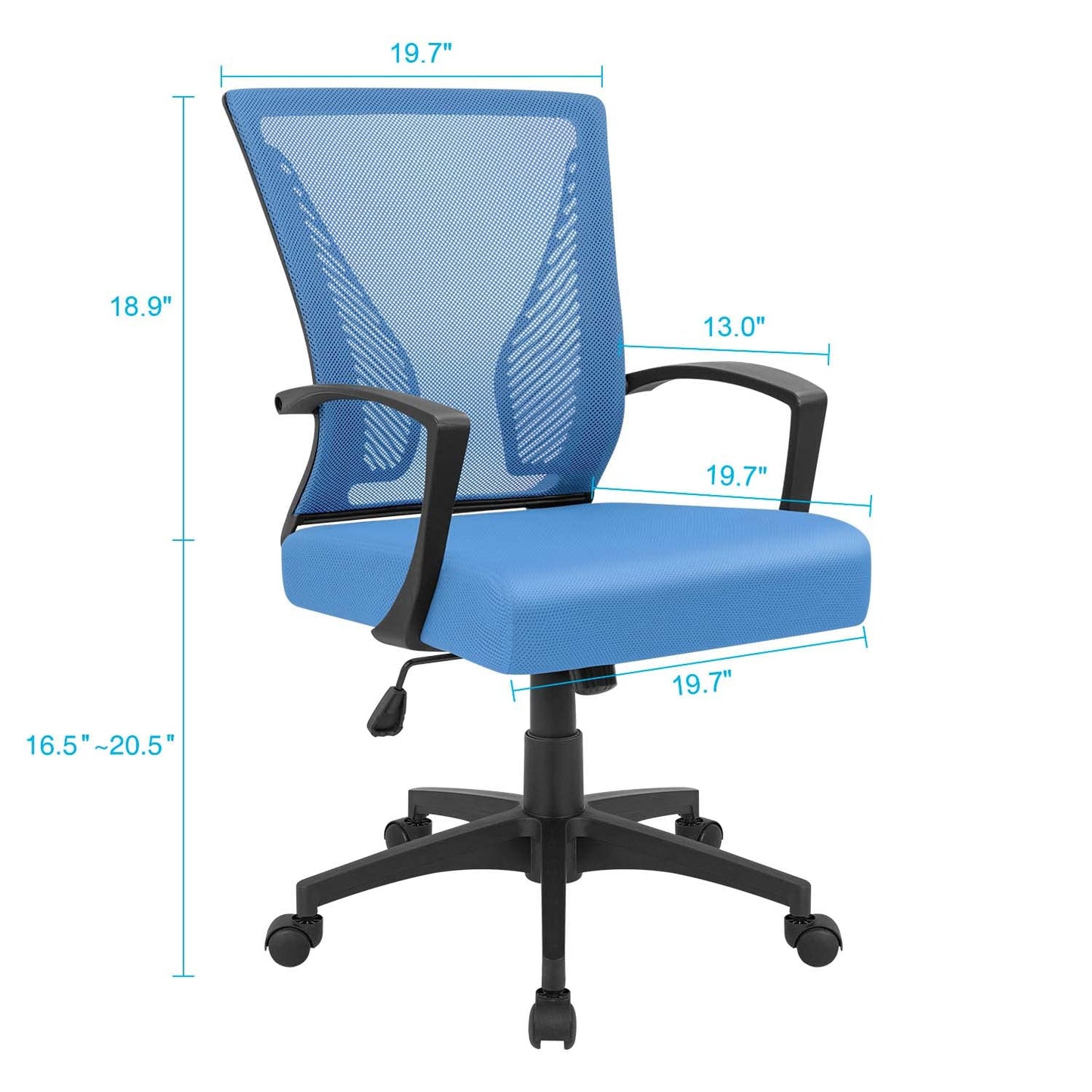 Furmax Office Chair Ergonomic Computer Desk Mesh Chair Mid Back Swivel Lumbar Support with Armrest (1, Blue)
