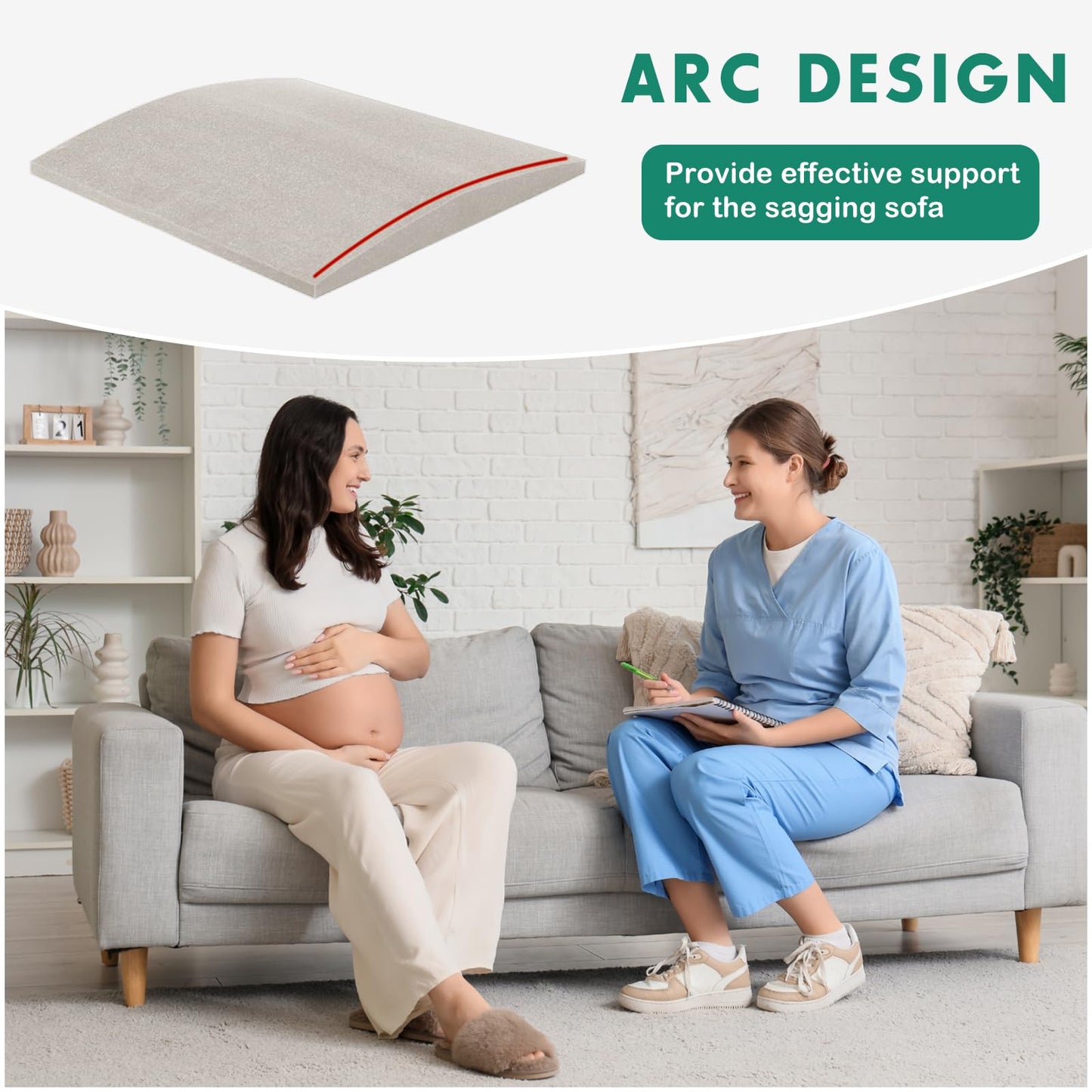 Langierspur Couch Cushions Support for Sagging Seats, Curved 20" x 20" High-Density Foam Support Board for Under Cushions, Firm Sofa Seat Repair Insert for Sectionals, Loveseats & Chairs, Grey 2pcs