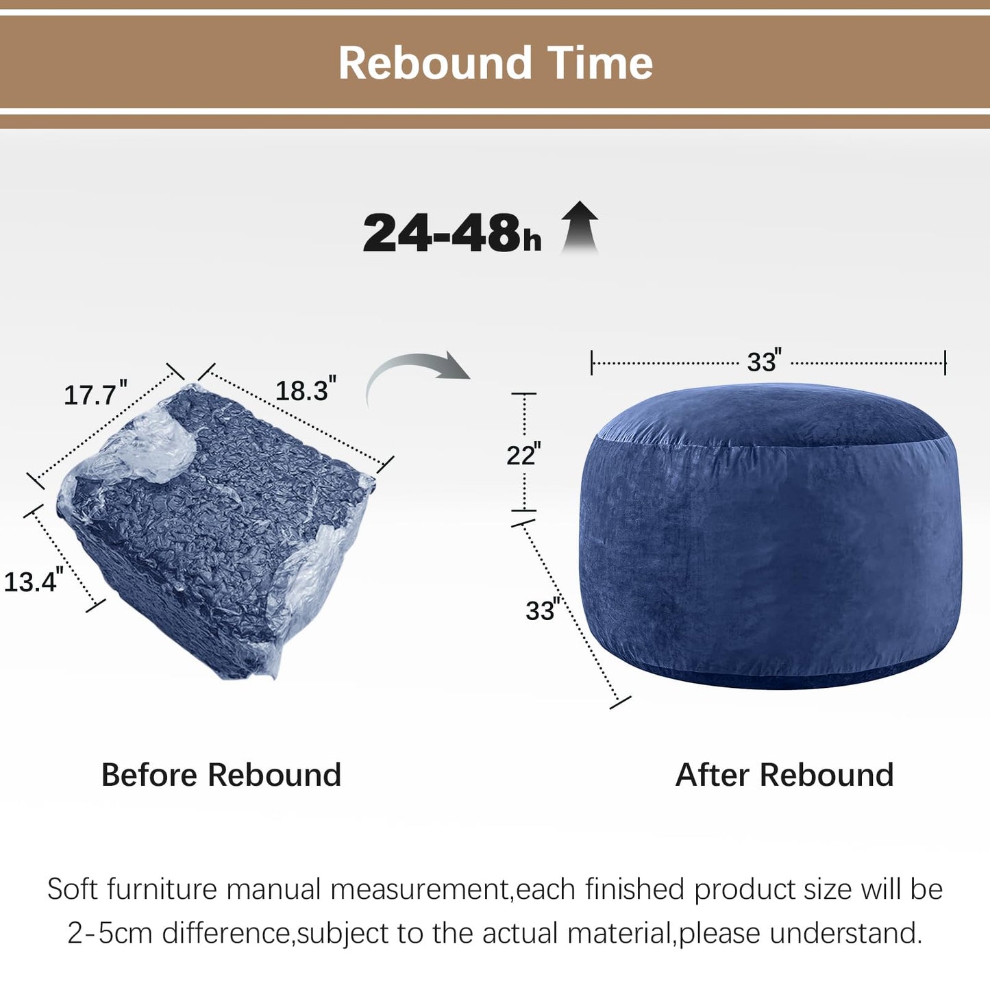 ILPEOD Bean Bag Chairs for Adults - Memory Foam Furniture BeanBag Chair - Kids/Teens Sofa with Soft Micro Fiber Cover - Round Fluffy Couch for Living Room Bedroom College Dorm, Navy