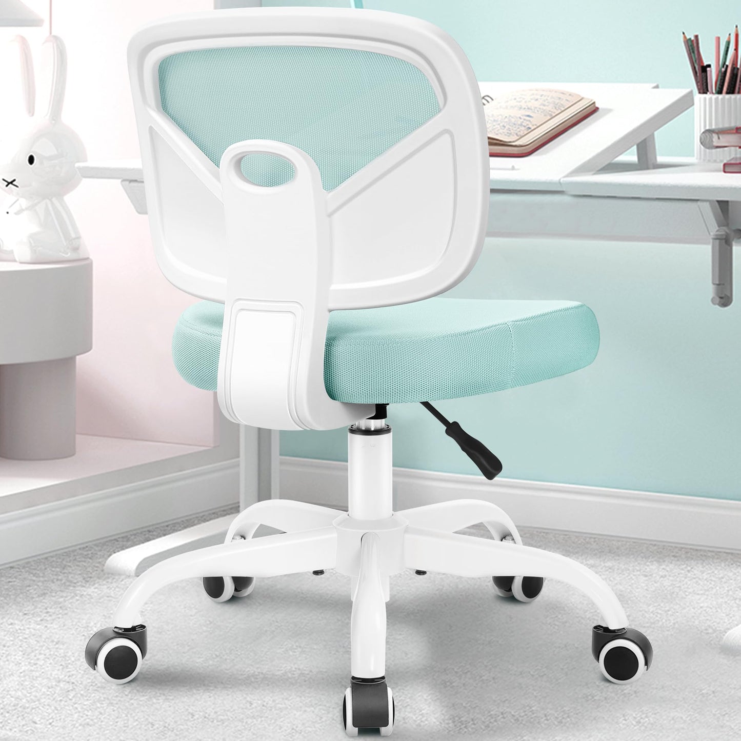 Primy Kids Desk Chair, Pink Study Chair for Boys Girls with Height Adjustable, Swivel Mesh Task Student Chairs for 4-12, Growing Teen Office Chair for Home/School/Office (Light Teal)