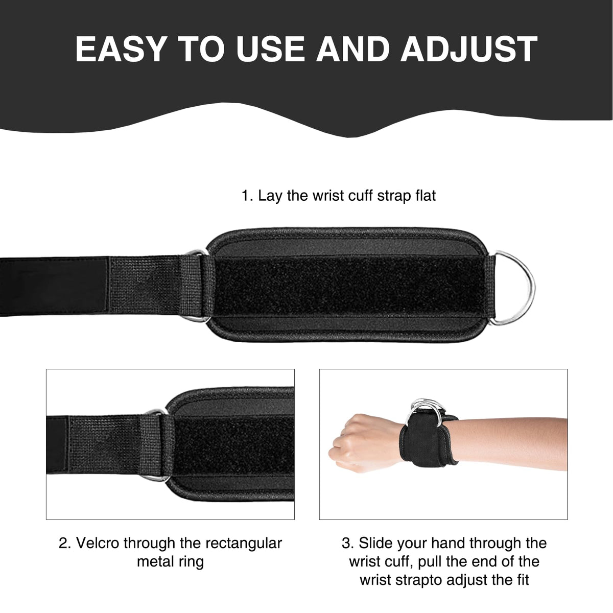 Qiyuda 2 Pcs Wrist Cuffs Lifting Straps with D Rings for Cable Machine, Adjustable Gym Weightlifting Straps