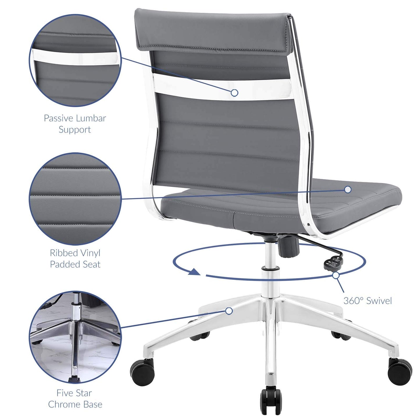 Modway Jive Ribbed Armless Mid Back Swivel Conference Chair In Gray