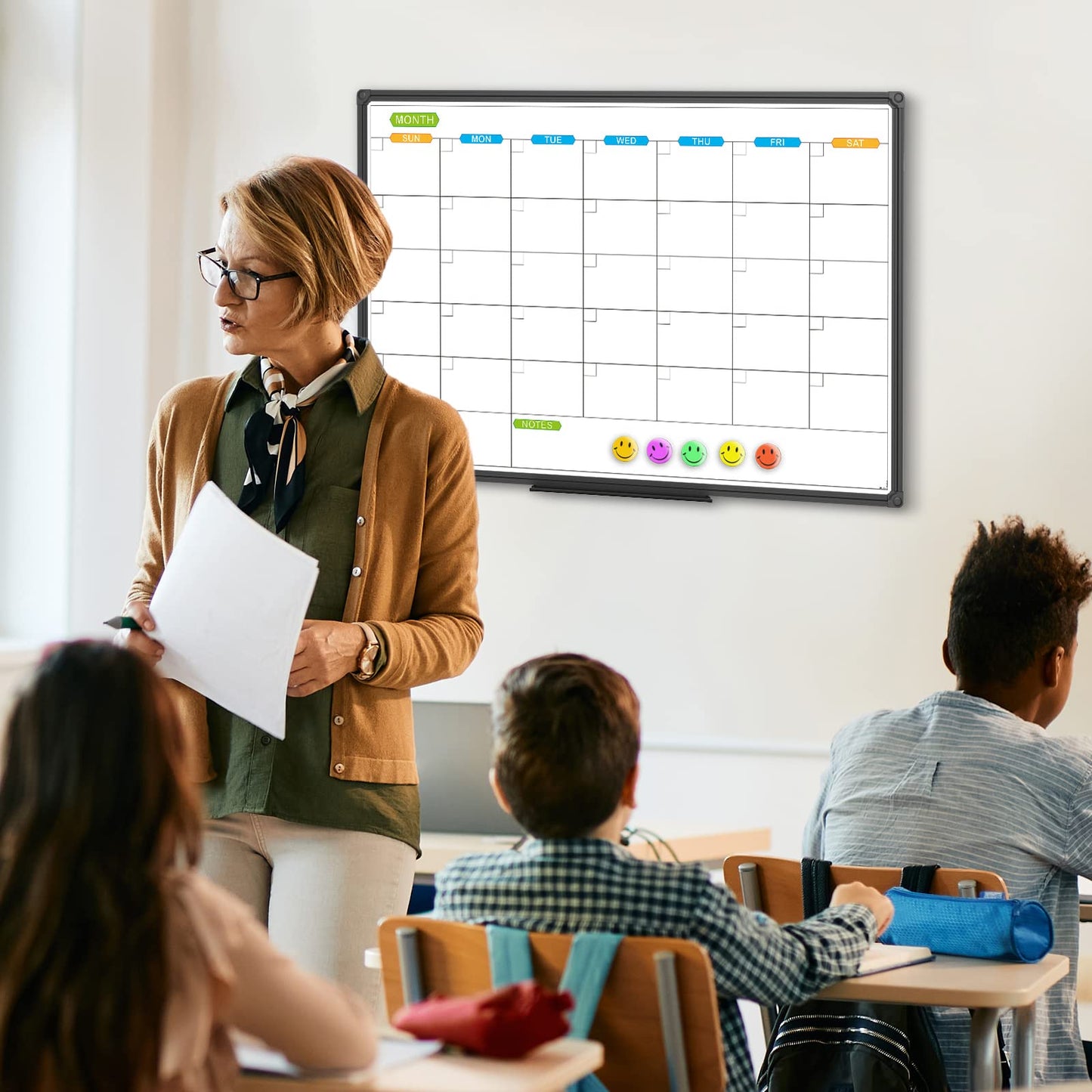 JILoffice Dry Erase Calendar Whiteboard - Magnetic White Board Monthly 36 x 24 Inch, Black Aluminum Frame Wall Mounted for Office Home and School