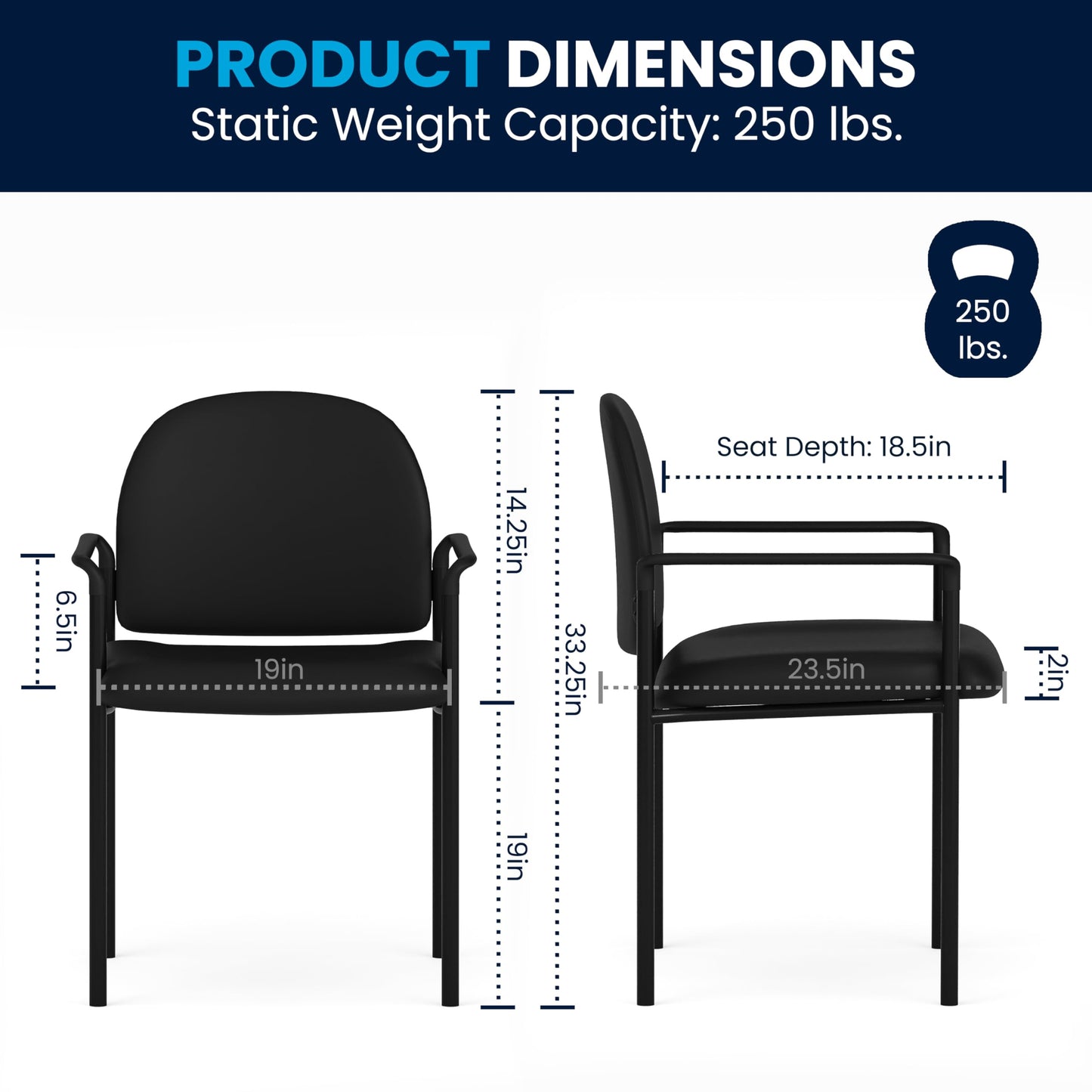 Flash Furniture Tiffany Side Reception Chair with Padded Armrests, Stackable Vinyl Waiting Room Chair for Commercial or Residential Use, Black