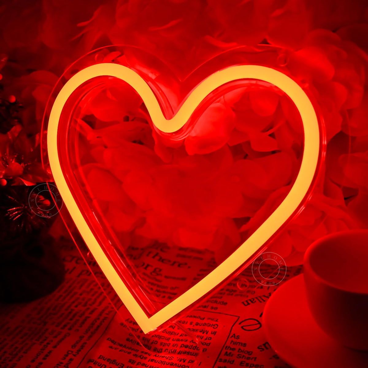 SYLHOME Red Heart Led Neon Light Sign Battery Operated or USB Powered Bedroom Wedding Wall Sign Decor Valentines Day Birthday Christmas Gifts USB 7.87" X 7.28"