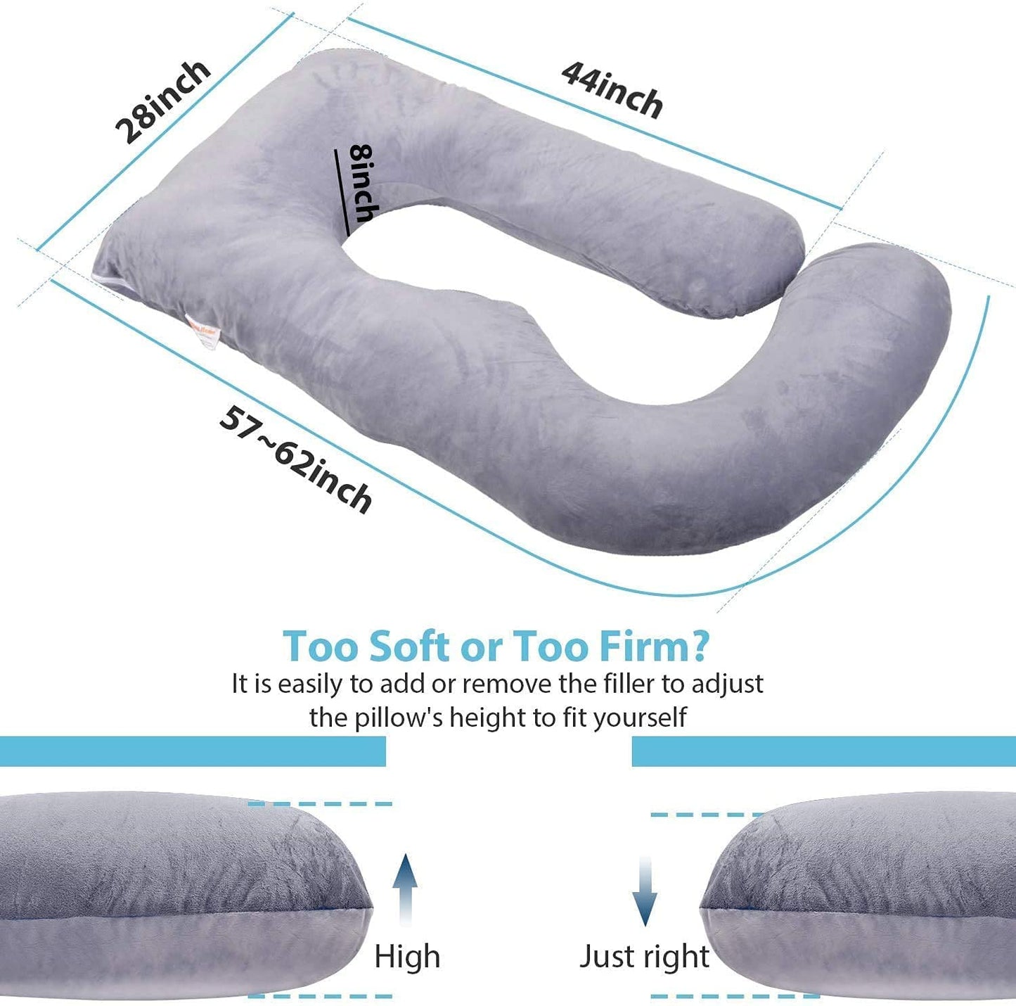 Jcickt Pregnancy Pillow for Sleeping,59 inch Maternity Pillow with Removable Washable Cover,J-Shaped Full Body Pregnant Pillow -Support for Backs,Legs, Belly, HIPS, Improve Sleep-Dark Blue