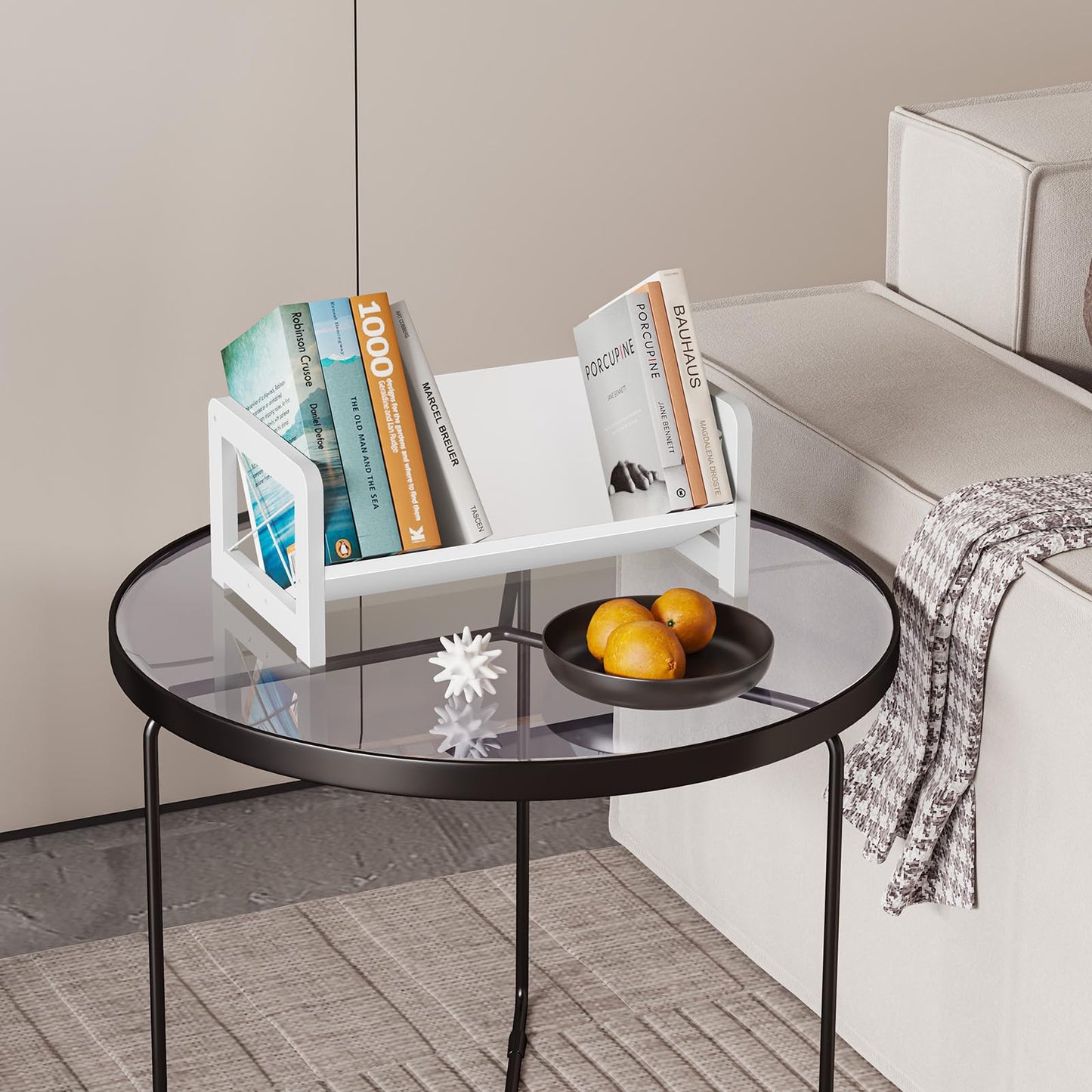 ELITEROO Mini Bookshelf for Desk, Desktop Bookcase, Single Cookbook Shelf, Tabletop Book Storage Rack, Tiny Book Organizer for Book Display & Storage, White